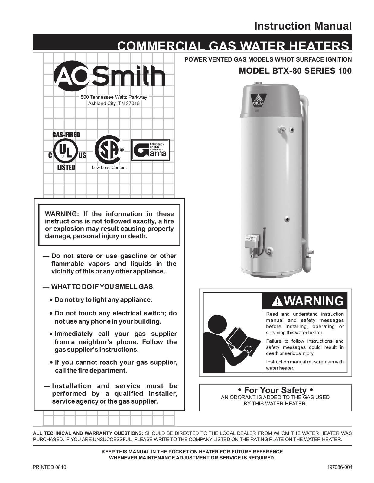 A. O. Smith BTX-80 Installation  Manual