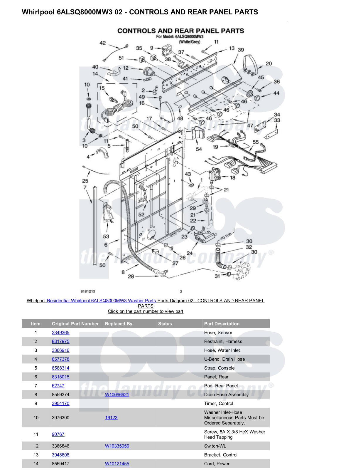 Whirlpool 6ALSQ8000MW3 Parts Diagram