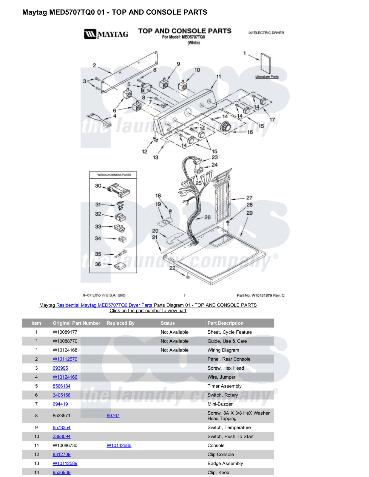 Maytag MED5707TQ0 Parts Diagram