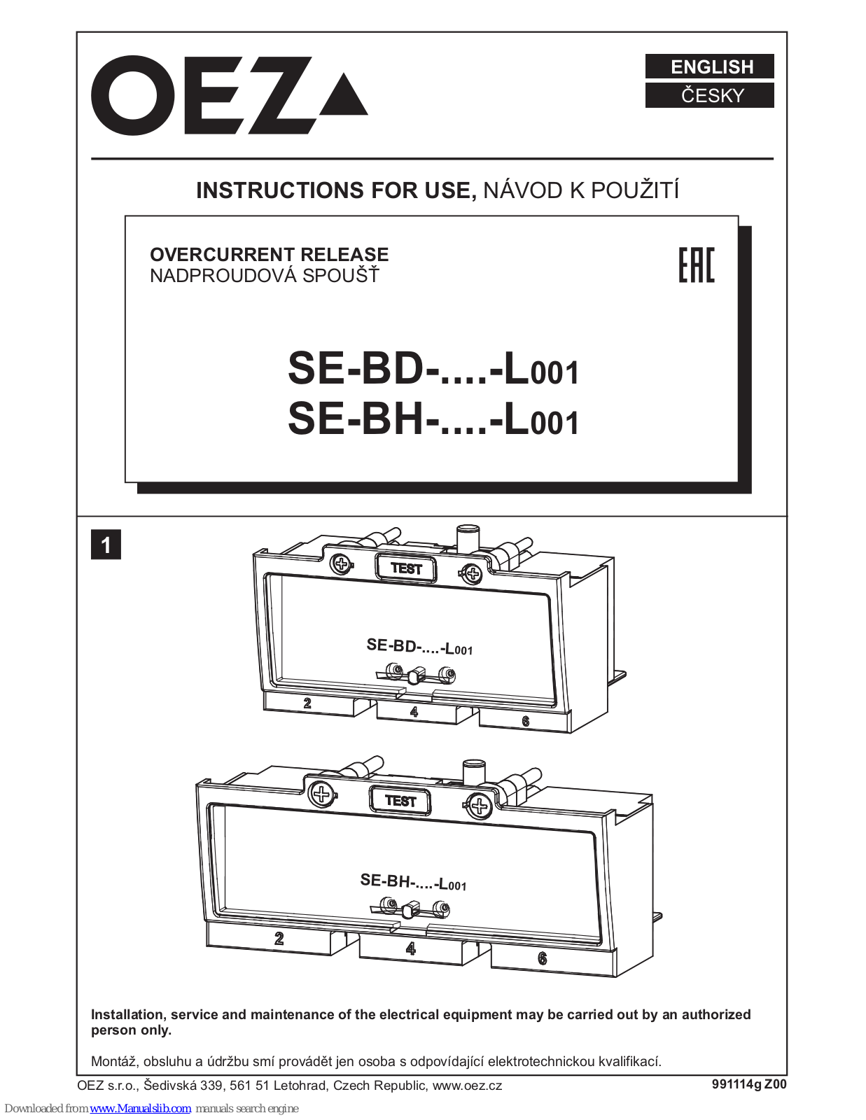 OEZ SE-BD-****-L001, SE-BH-****-L001 Instruction Manual