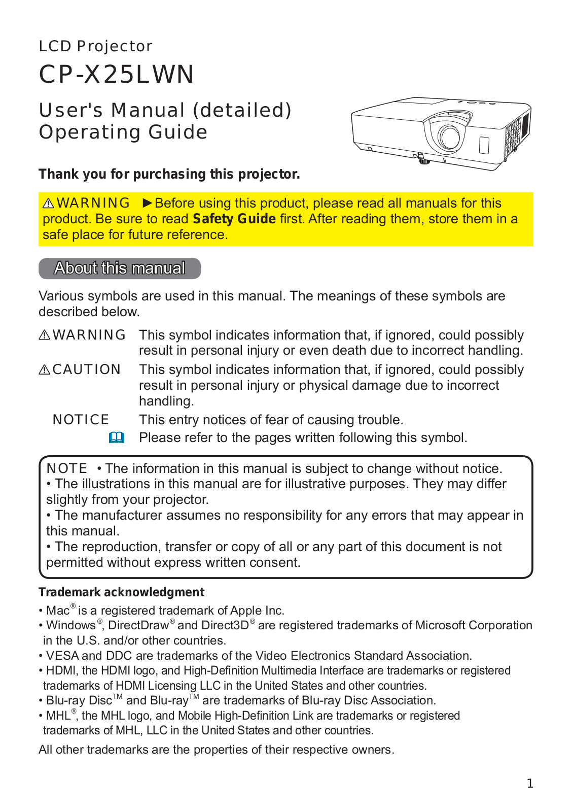 Hitachi CP-X25LWN User Manual