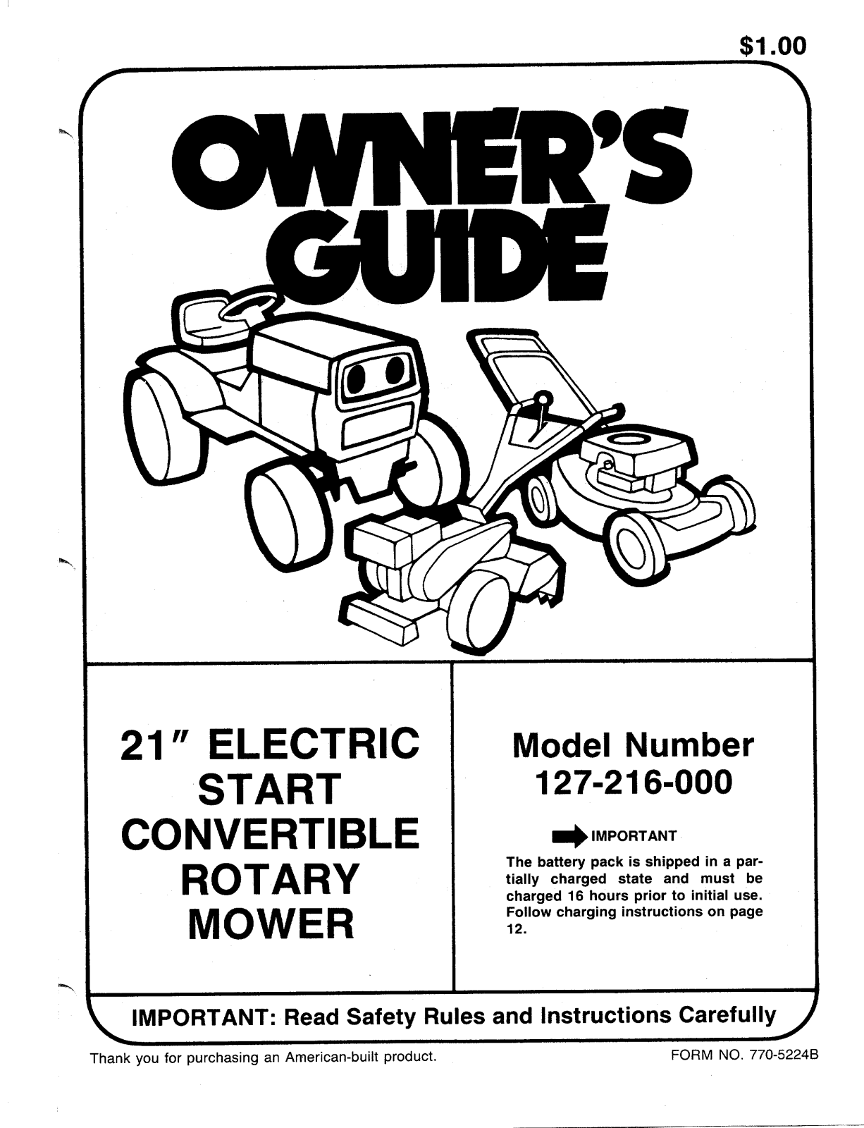 Mtd 127-216-000 owners Manual