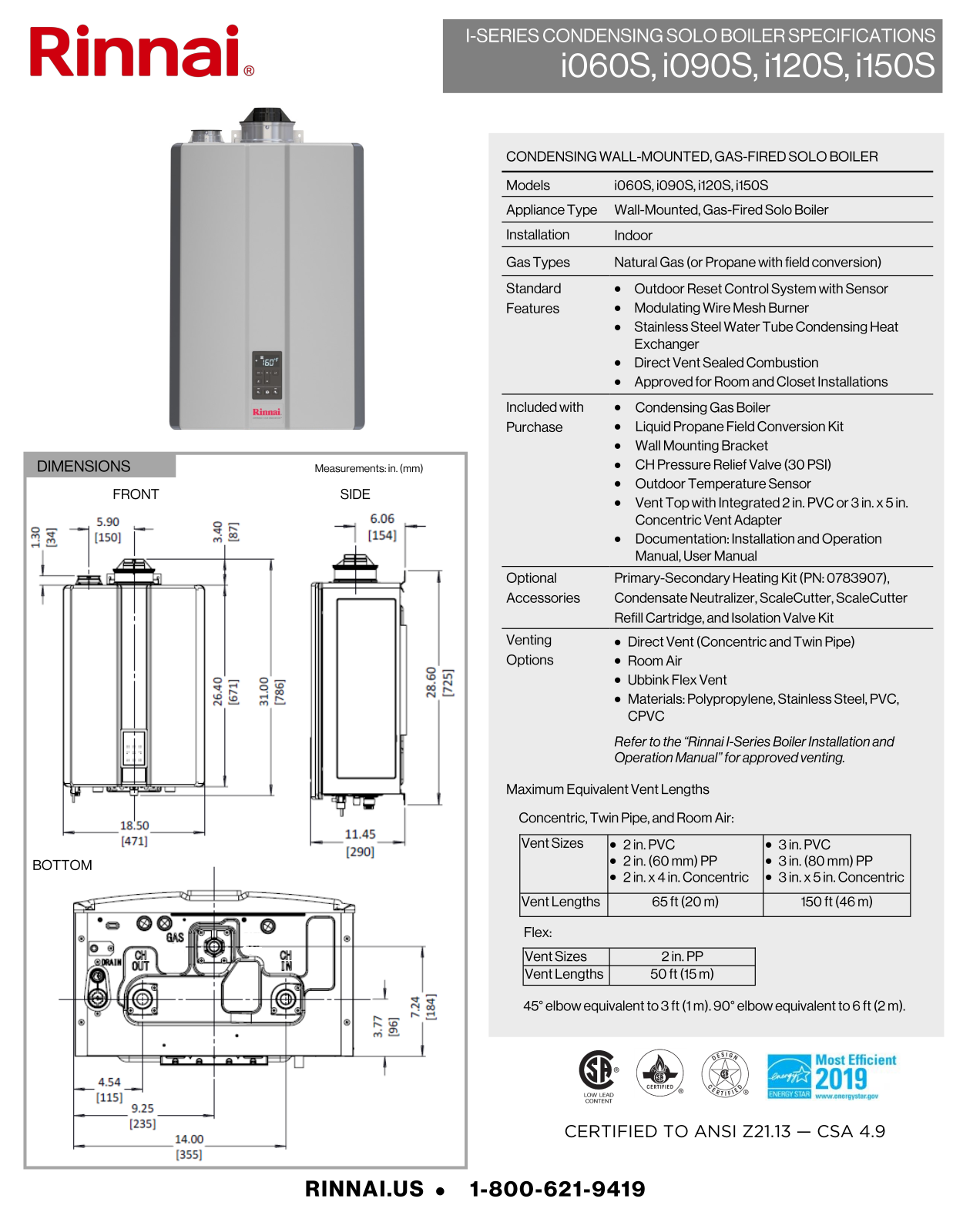 Rinnai Water Heater i060SN Specifications