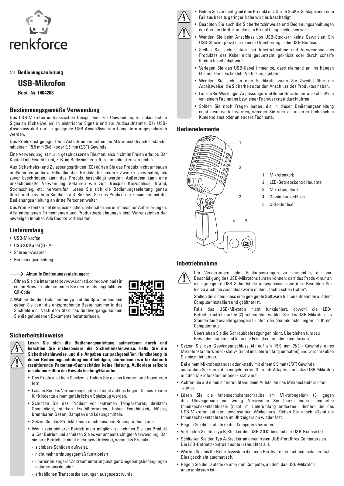 Renkforce 1404208 Operating Instructions Manual