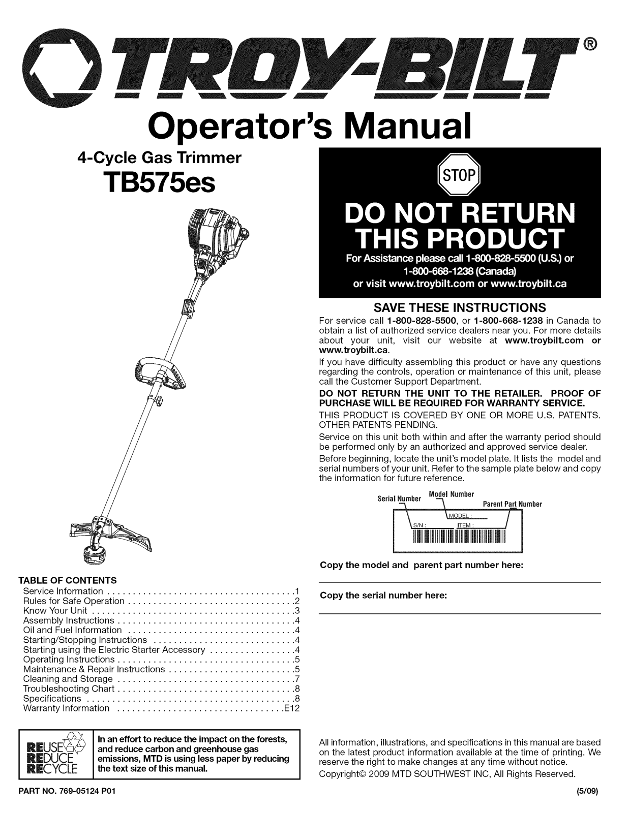 Ace 7214950-2009 Owner’s Manual