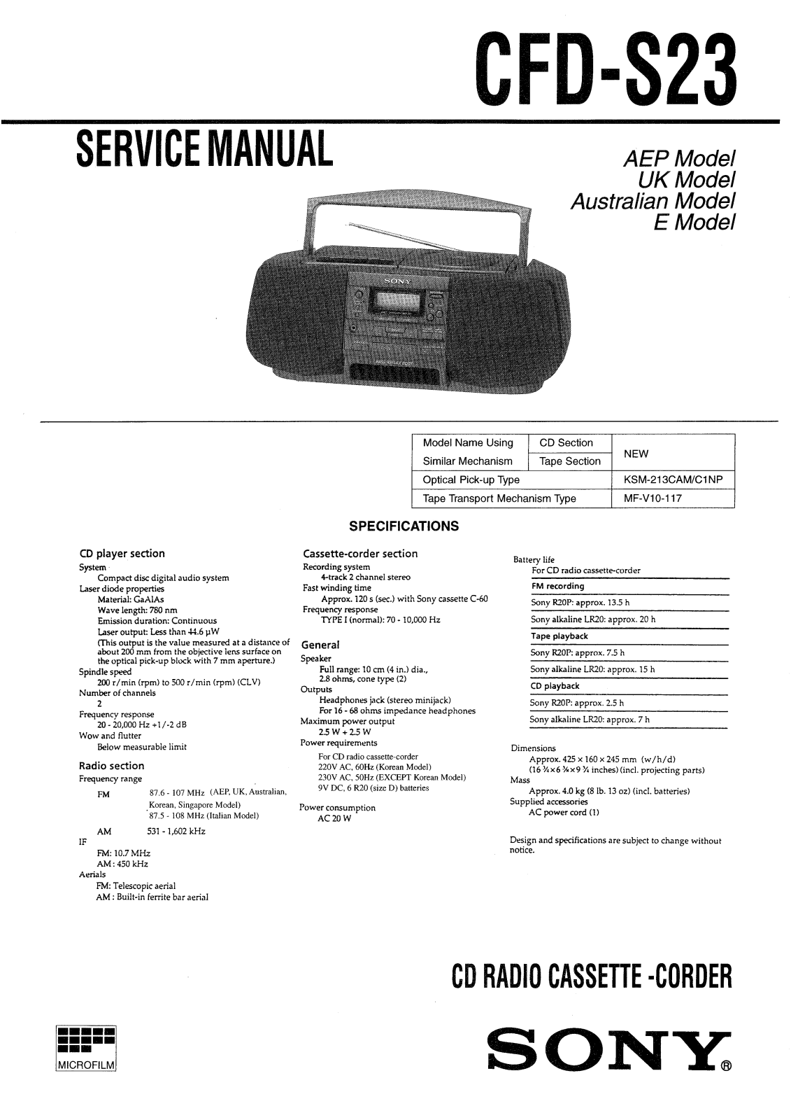 Sony CFDS-23 Service manual