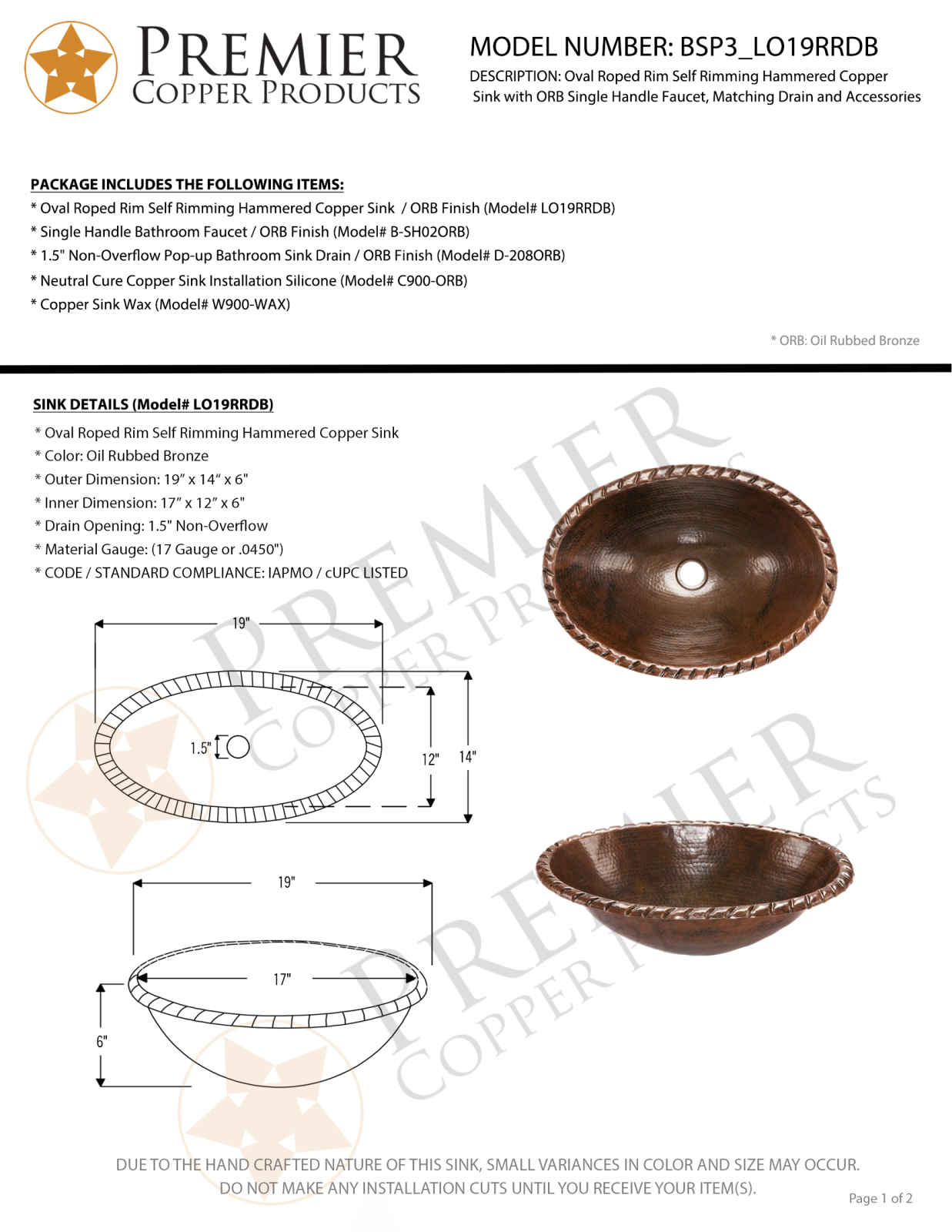 Premier Copper Products IER1624 Specifications - ManualMachine.com