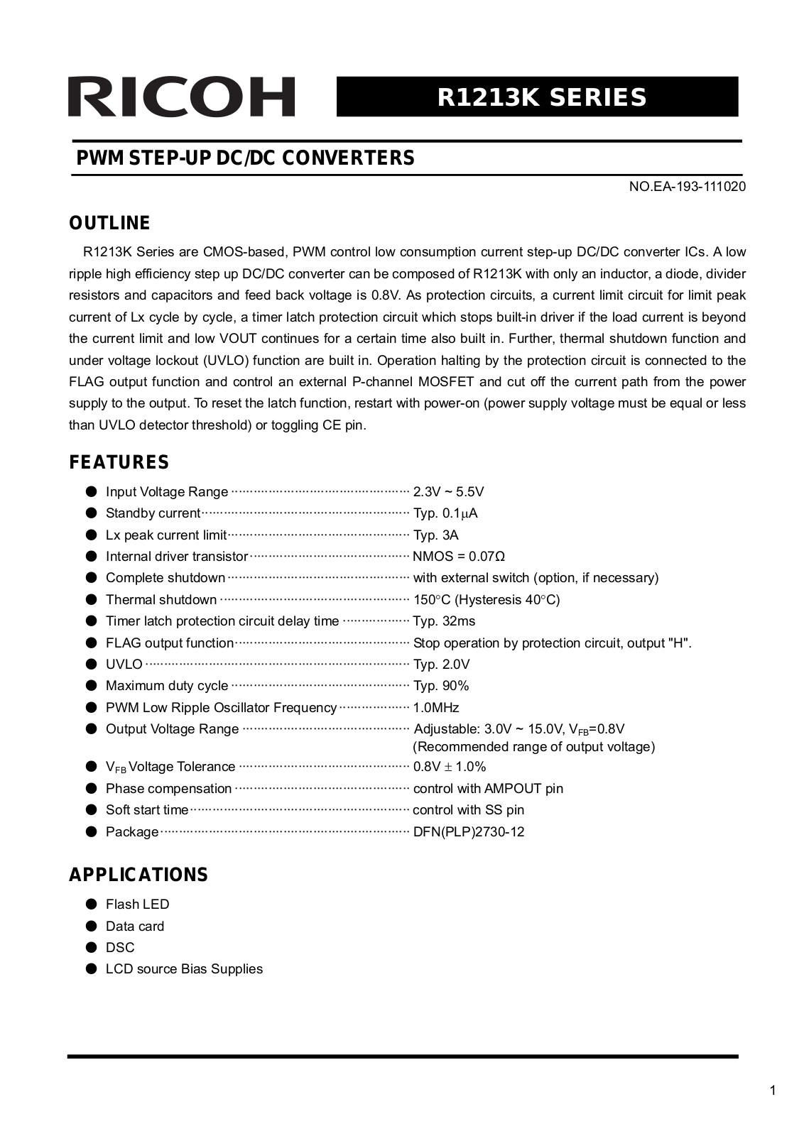 RICOH R1213K Technical data