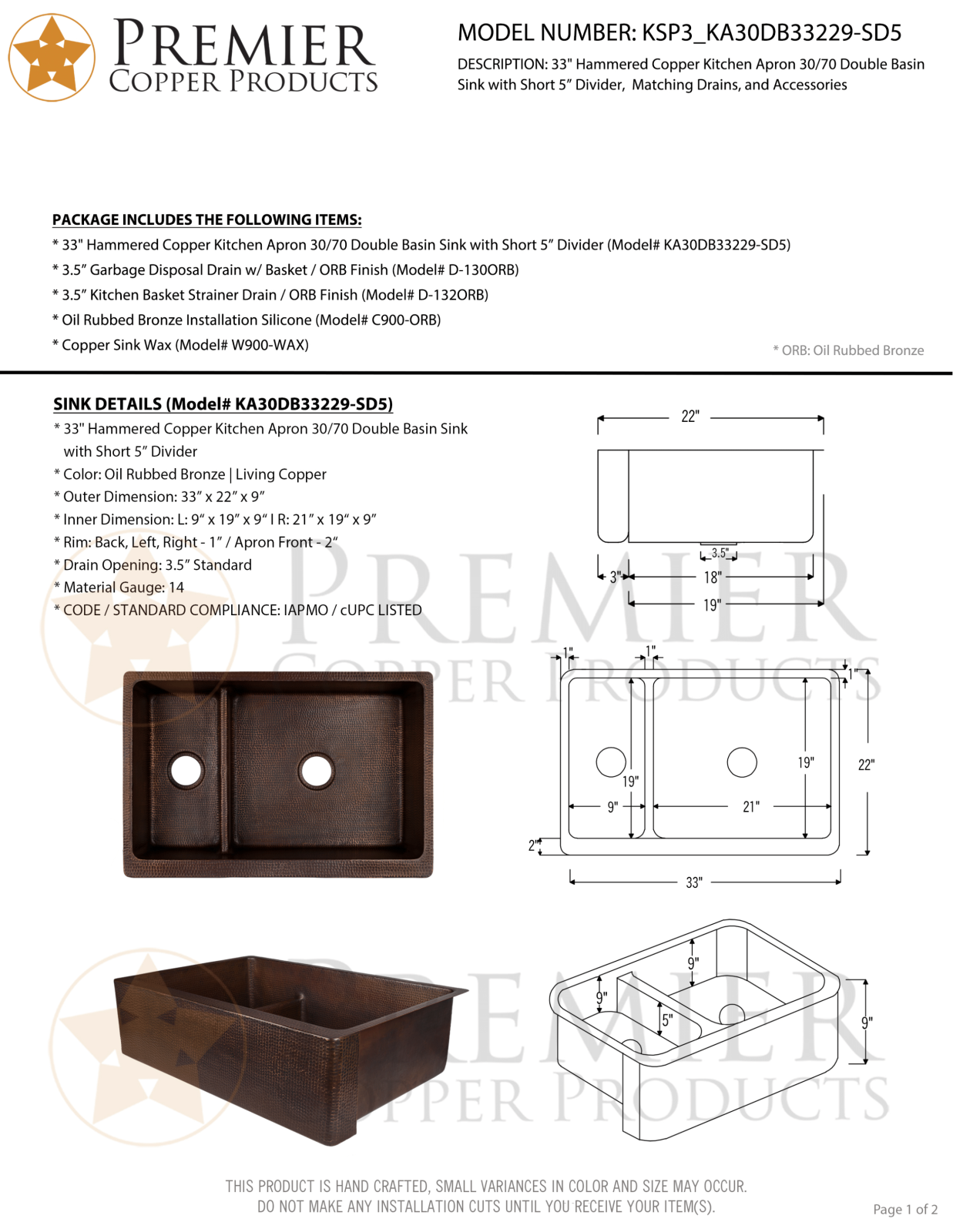 Premier Copper Products IER1966 Specifications - ManualMachine.com