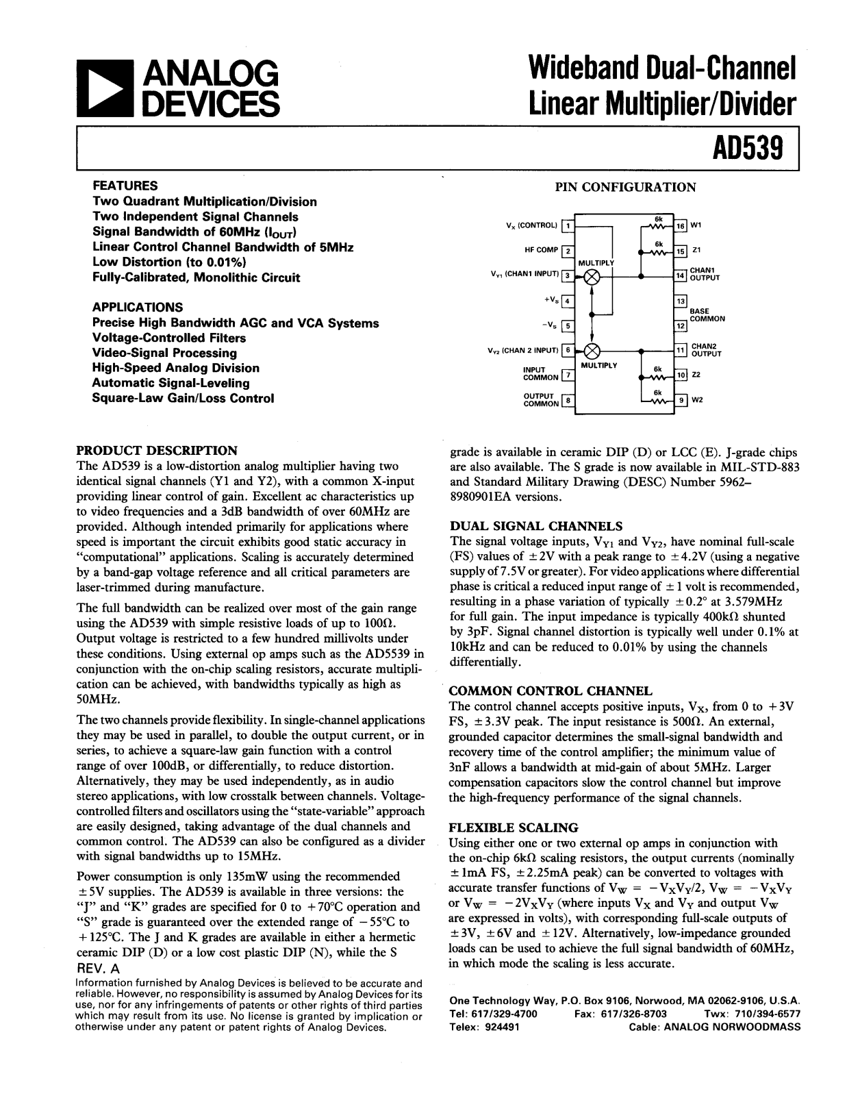 Analog Devices AD539 a Datasheet