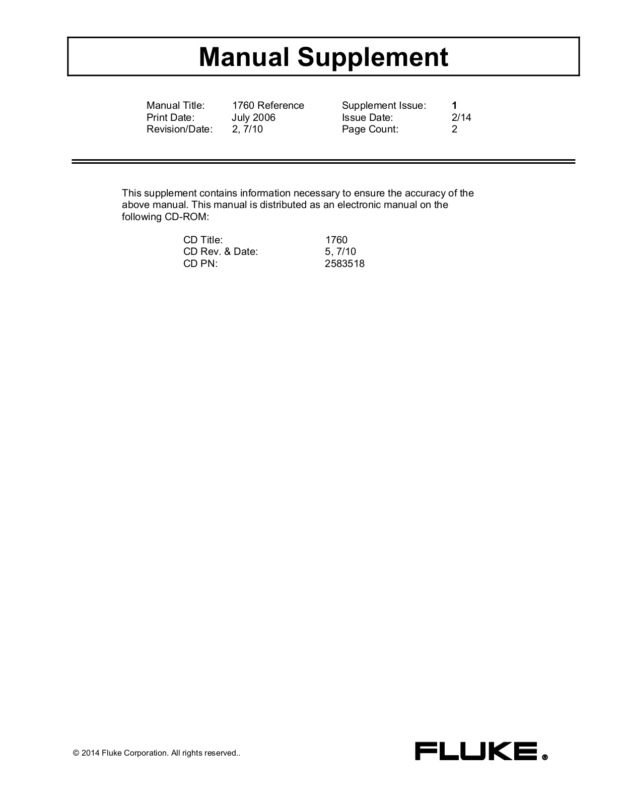 Fluke 1760TR User Manual