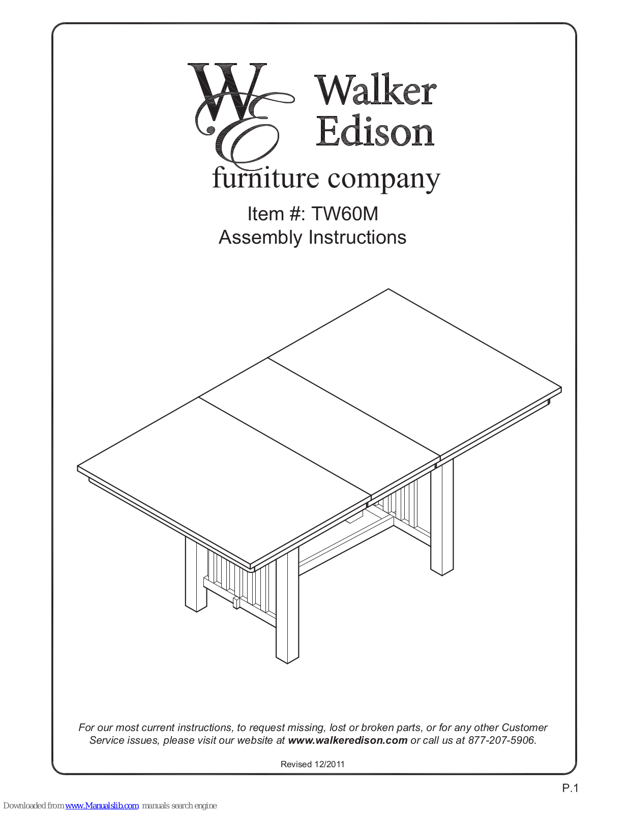 Walker Edison TW60M Assembly Instructions Manual