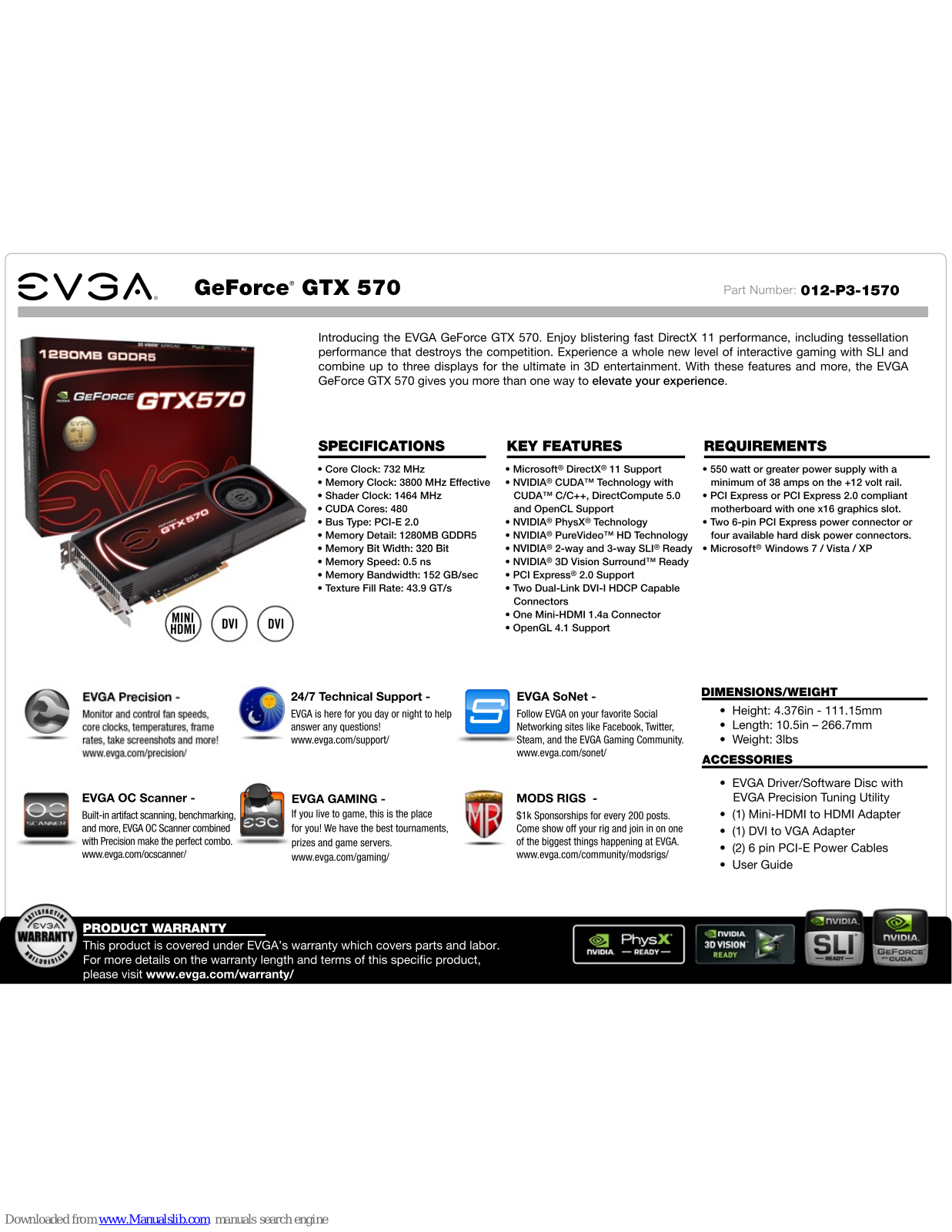 EVGA GeForce GTX 570, 012-P3-1570 Specifications - ManualMachine.com