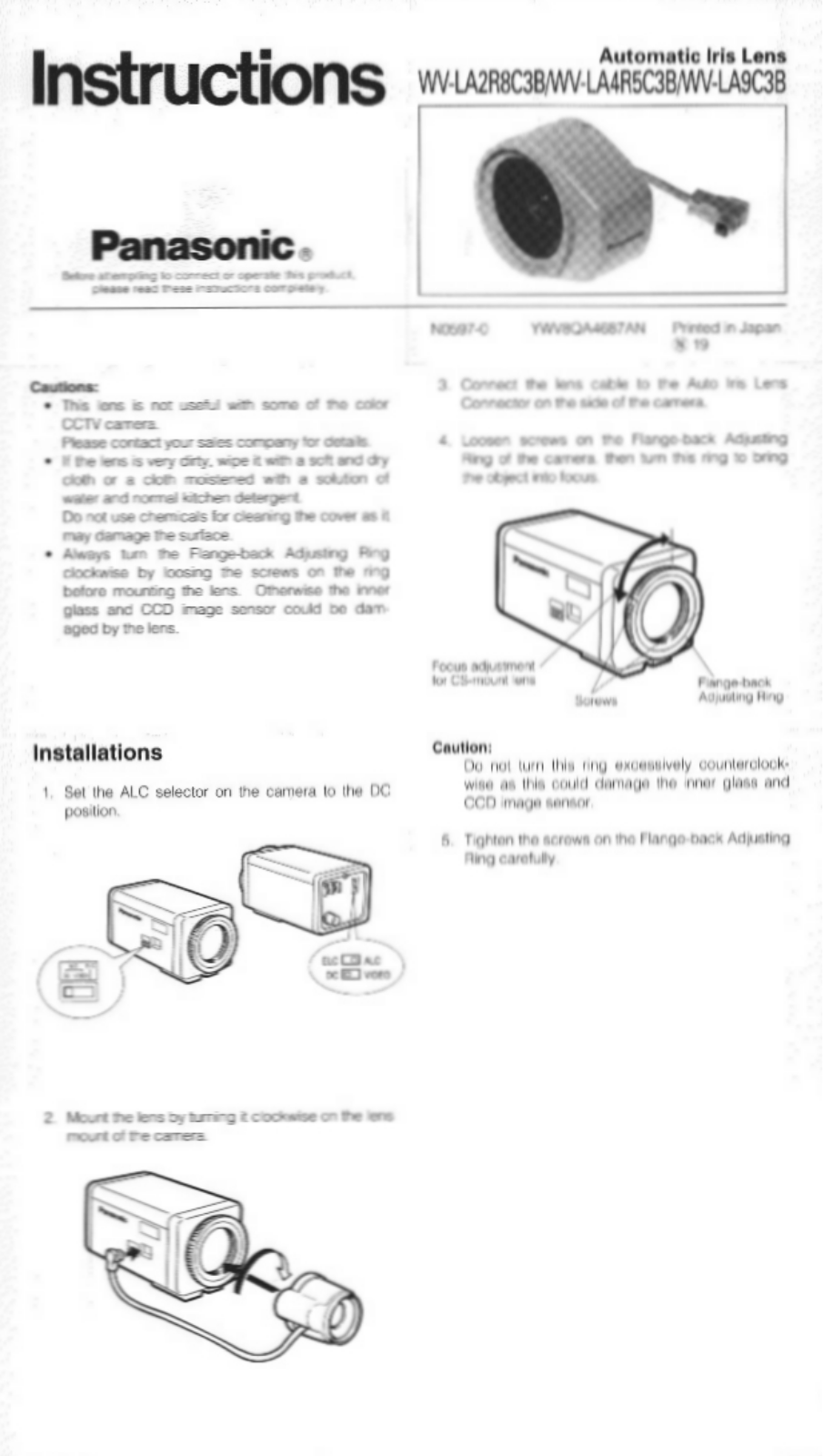 Panasonic WV-LA2R8C3B, WV-LA9C3B, Wv-La4r5c3b User Manual