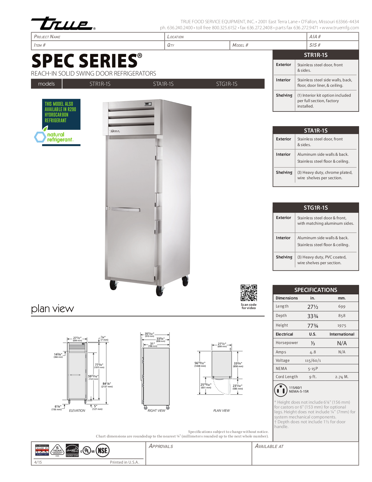 True STA1R-1S User Manual