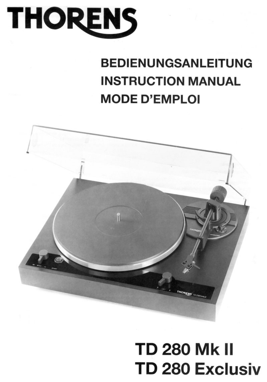 Thorens TD-280 Exclusiv, TD-280 Exclusive Owners manual