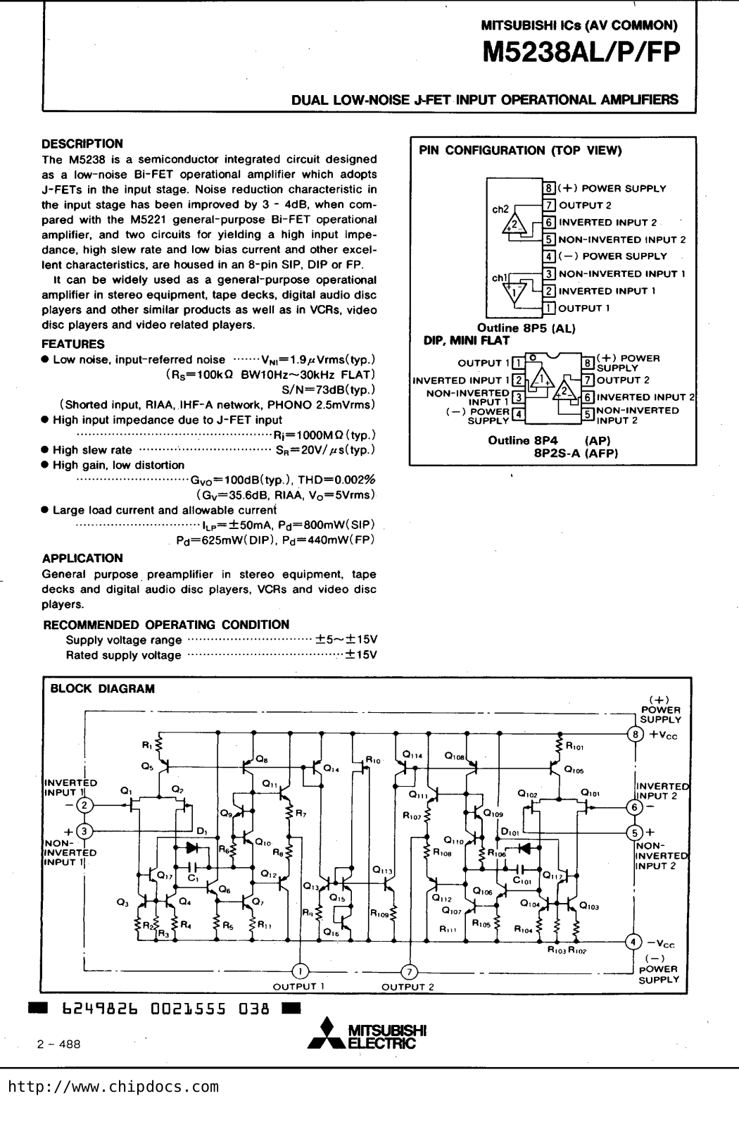 Mitsubishi M5238AL, M5238AFP, M5238AP Datasheet