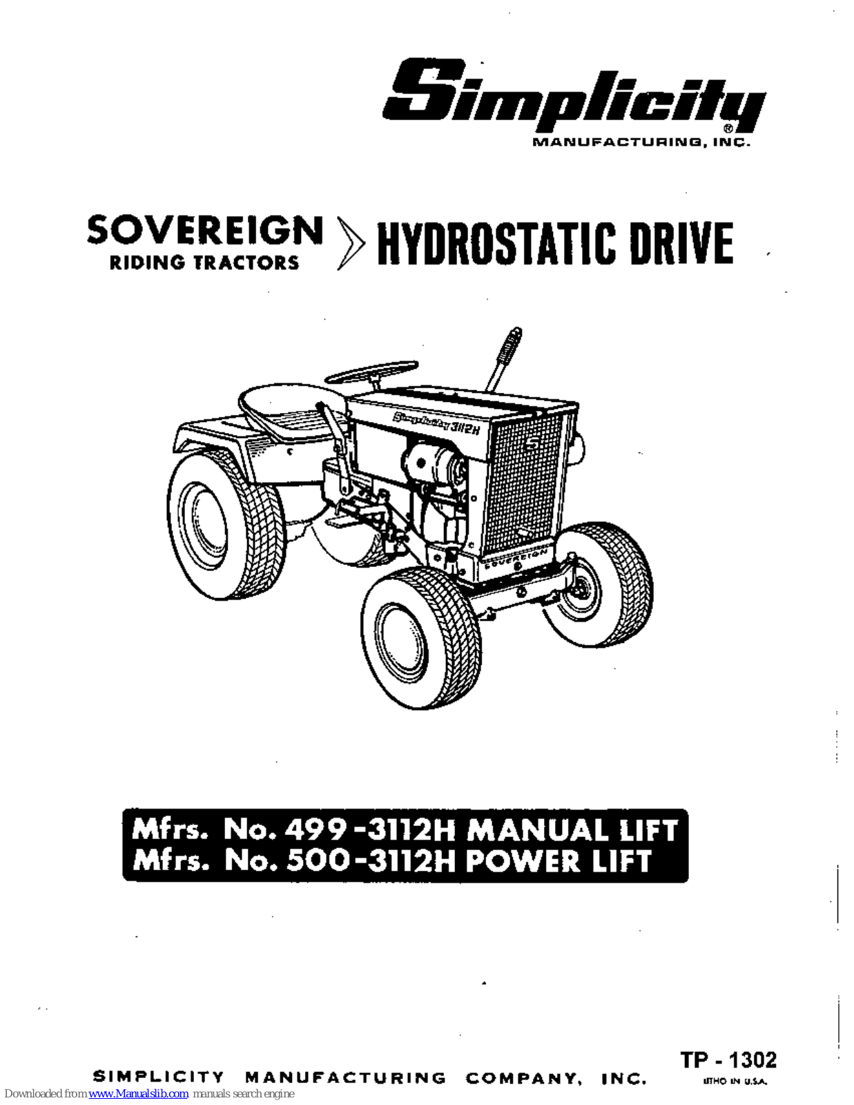 Simplicity Sovereign 499-3112H, Sovereign 500-3112H Owner's Manual