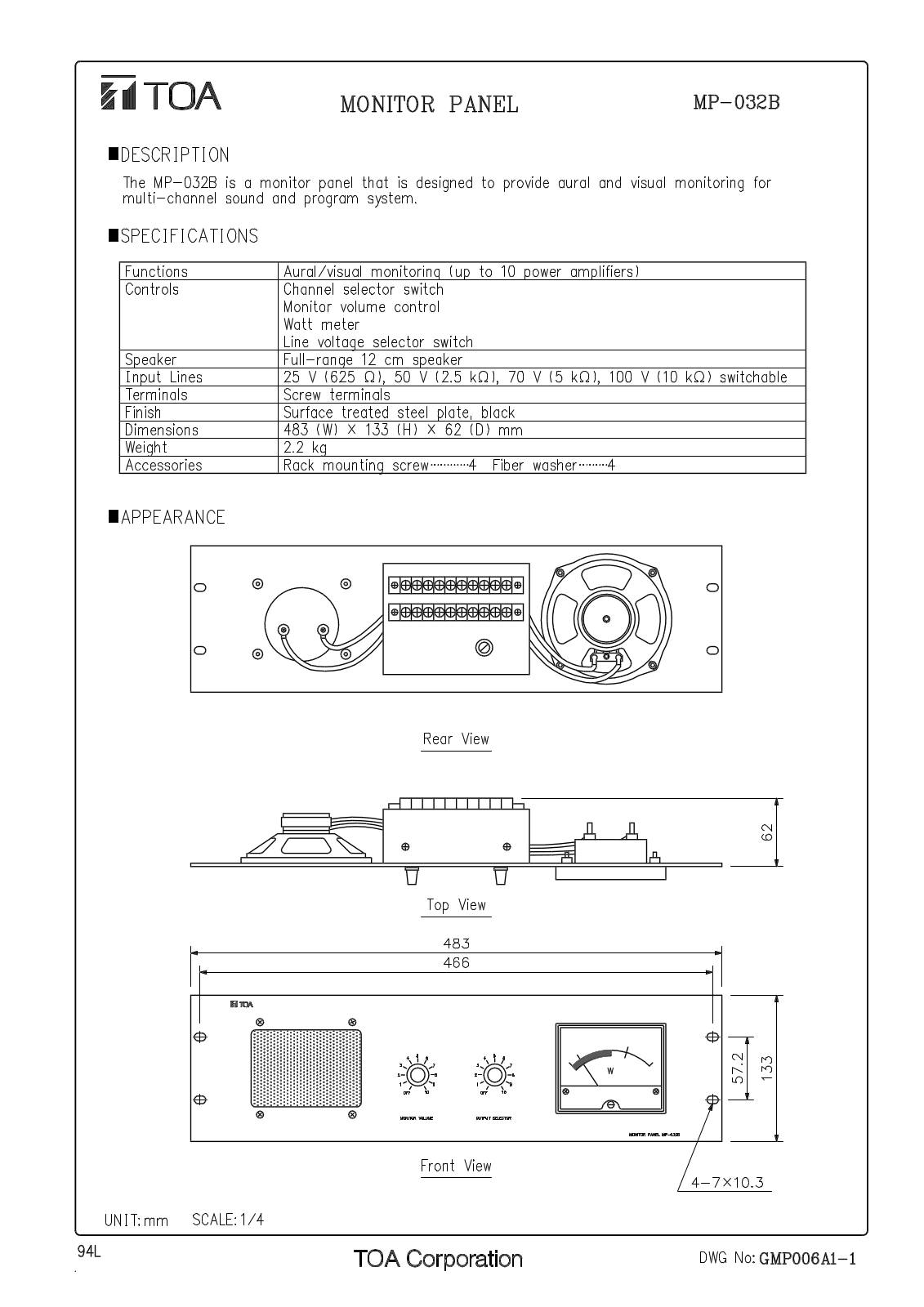 TOA MP-032B User Manual