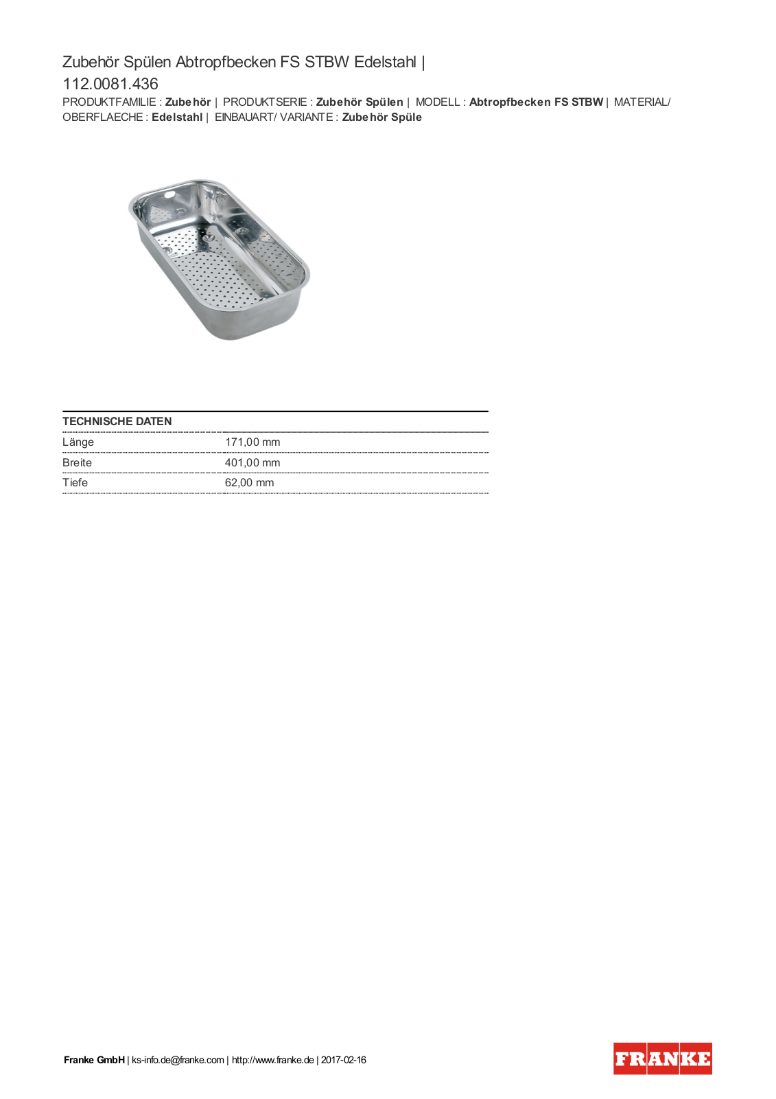 Franke 112.0081.436 Service Manual