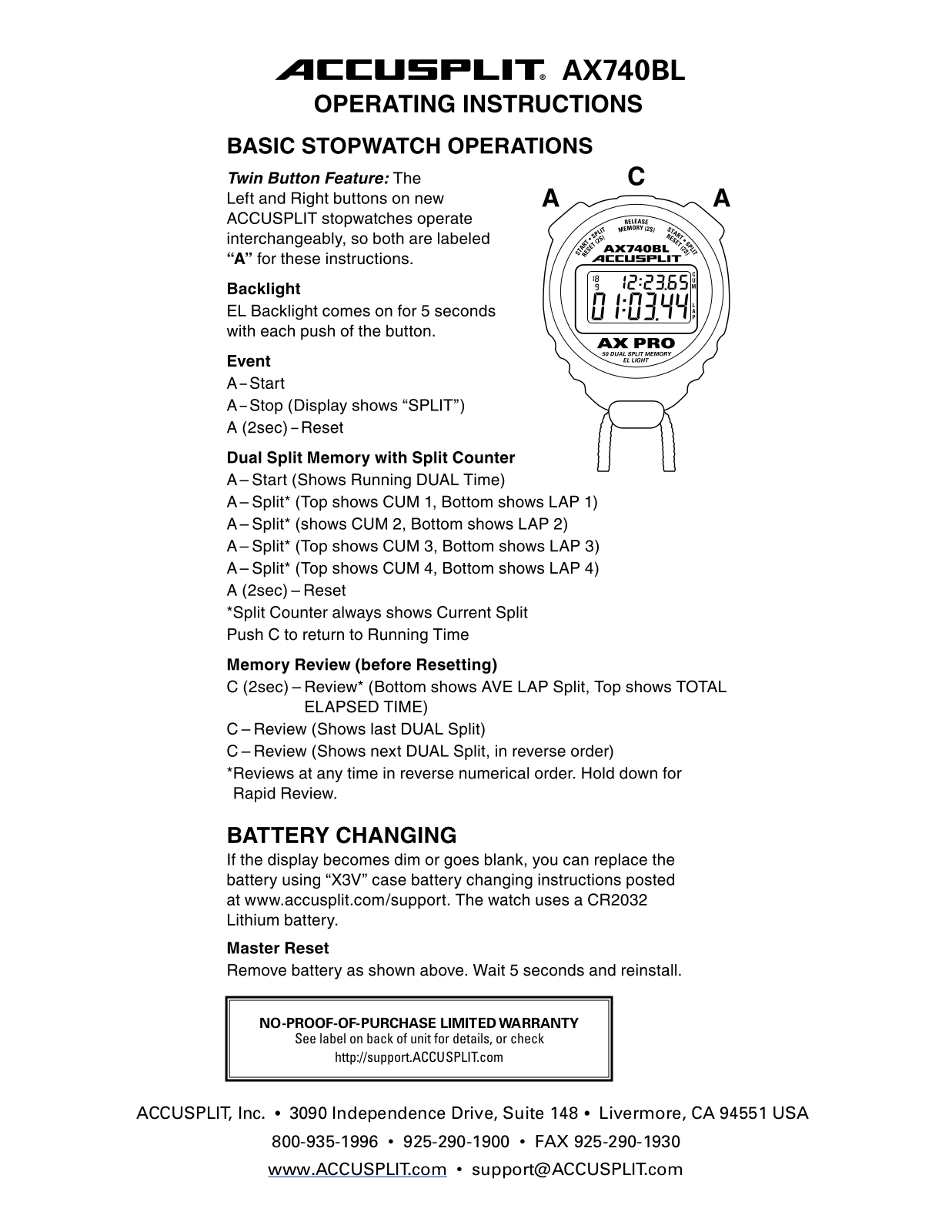 Accusplit AX740BL User Manual