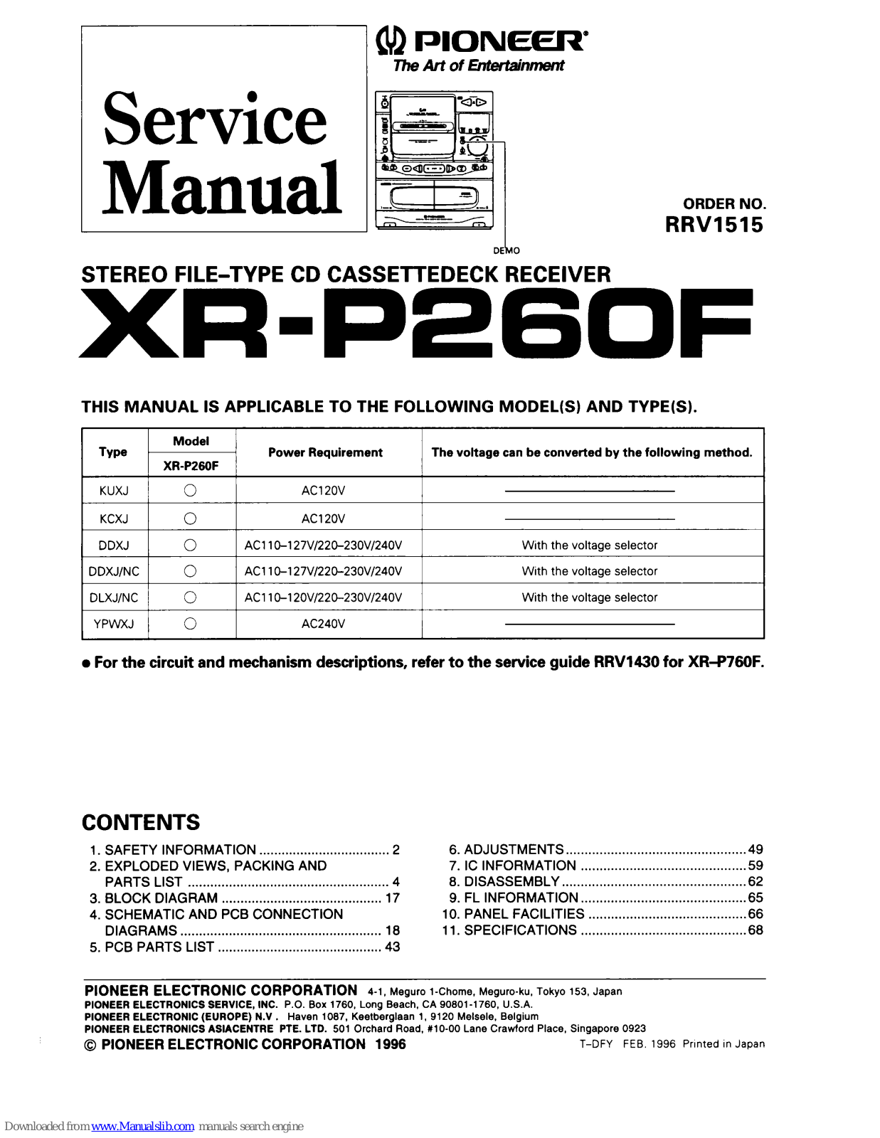 Pioneer XR-P260F Service Manual