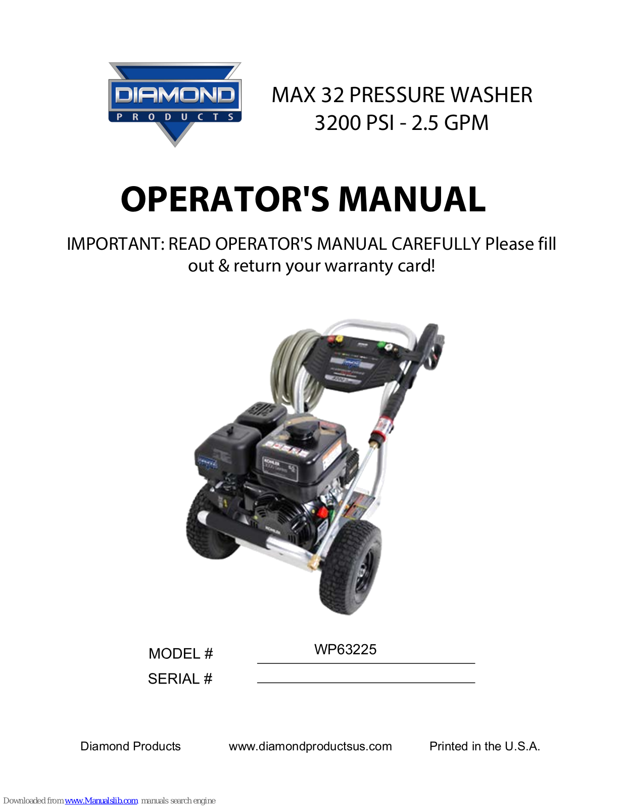 Diamond WP63225 Operator's Manual