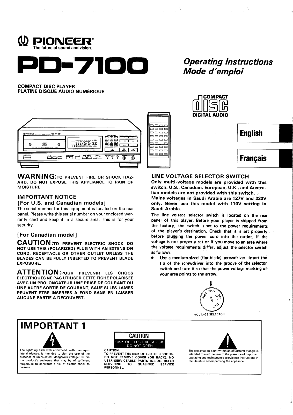 Pioneer PD-7100 Owners manual