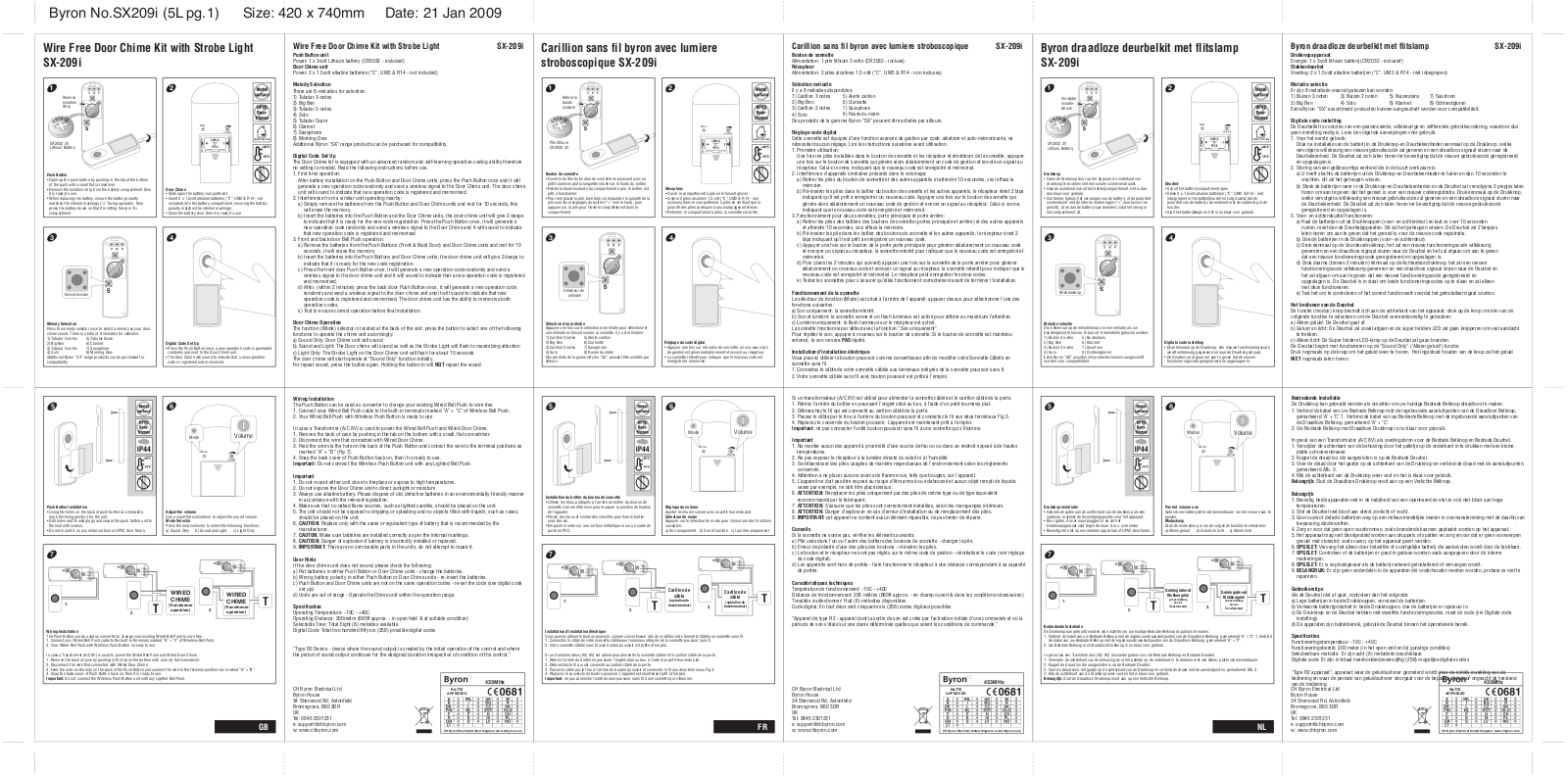 Byron SX-209i Installation and Operation Instruction