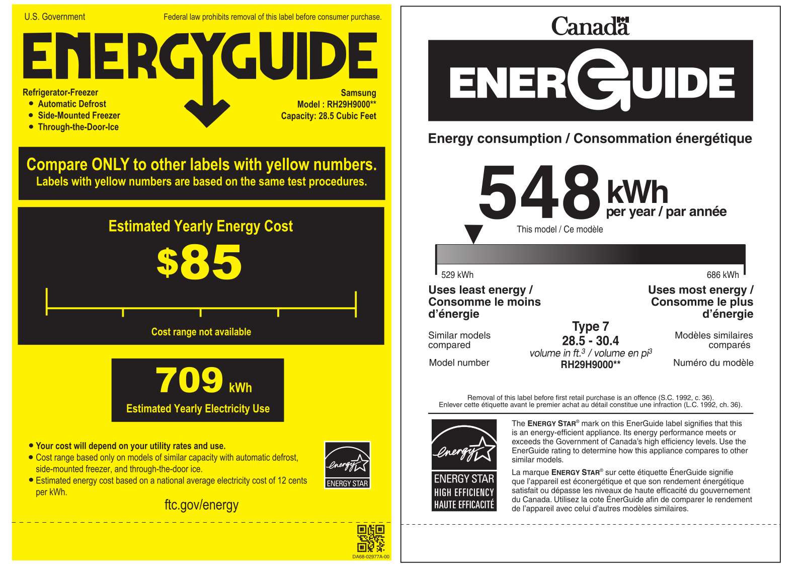 Samsung RH29H9000SR Energy Guide