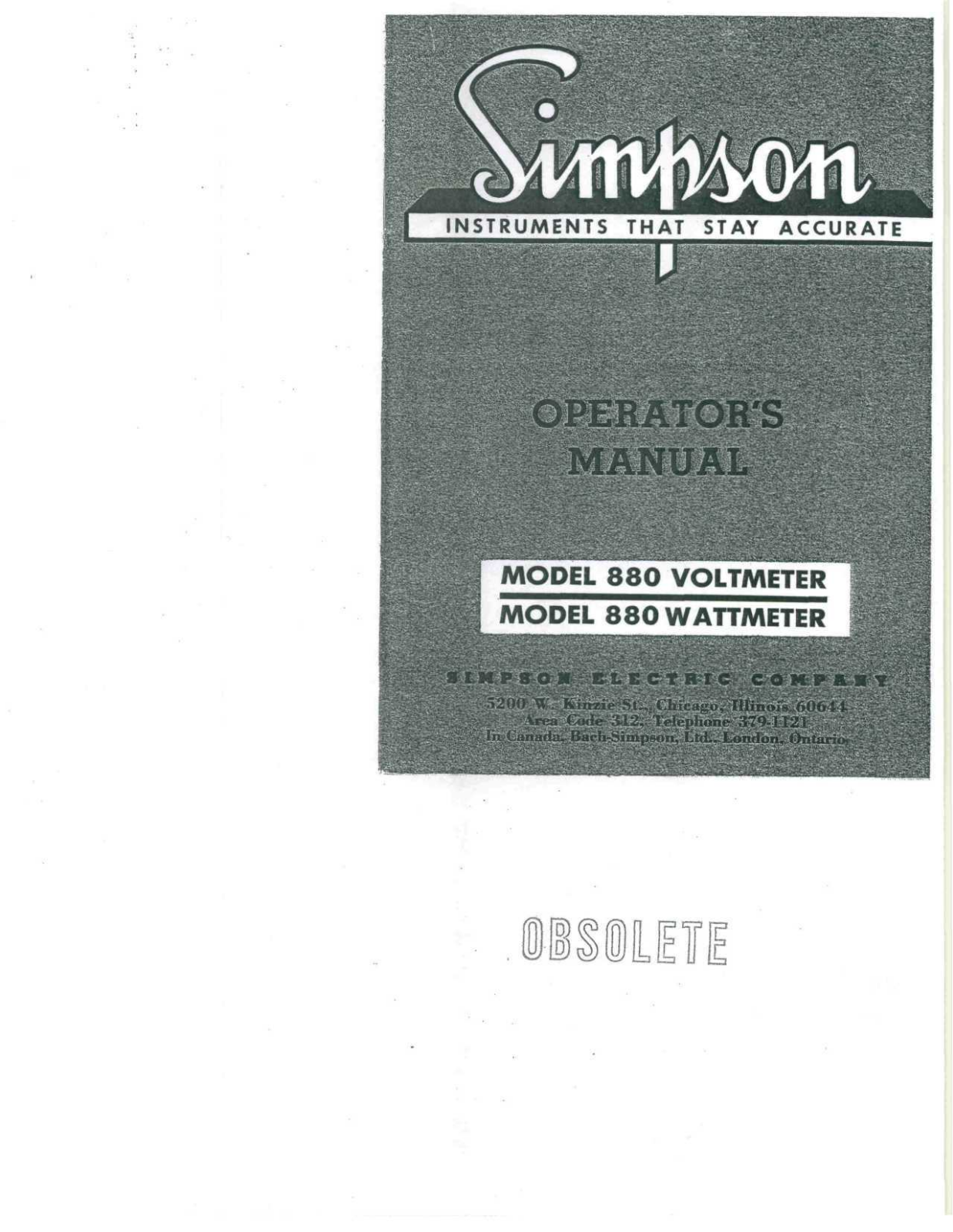 Simpson 880 WATTMETER, 880 VOLTMETER Operator's Manual - ManualMachine.com