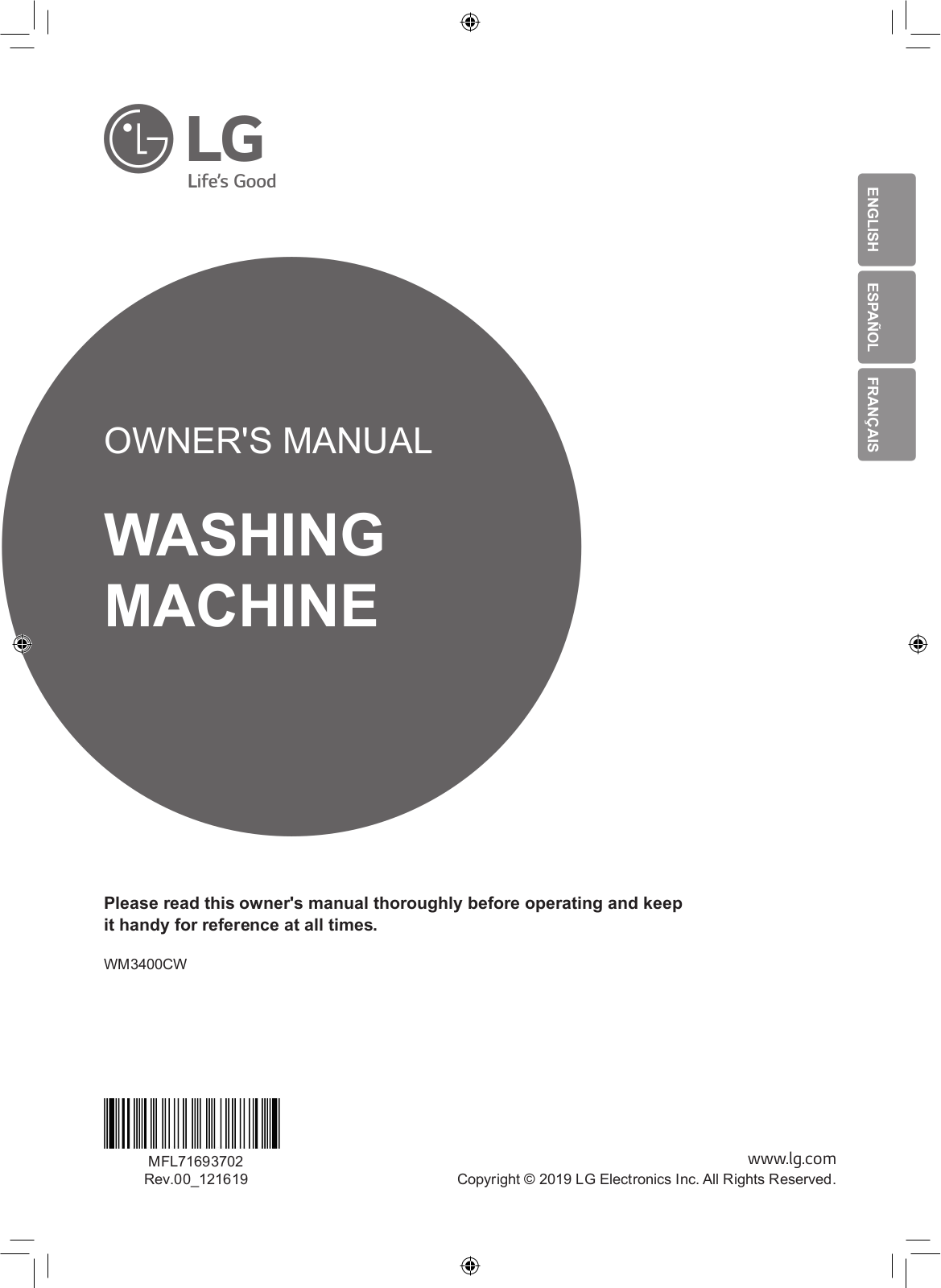 LG WM3400CW User Manual