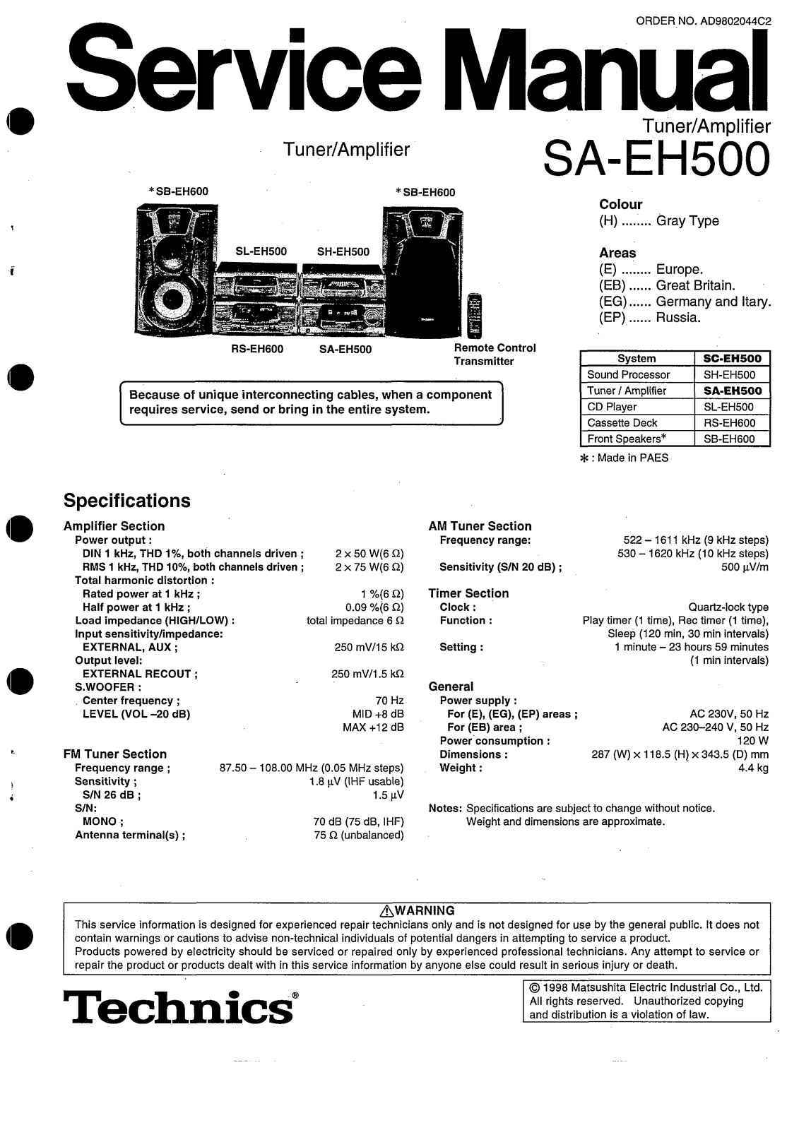 Technics SAEH-500 Service manual
