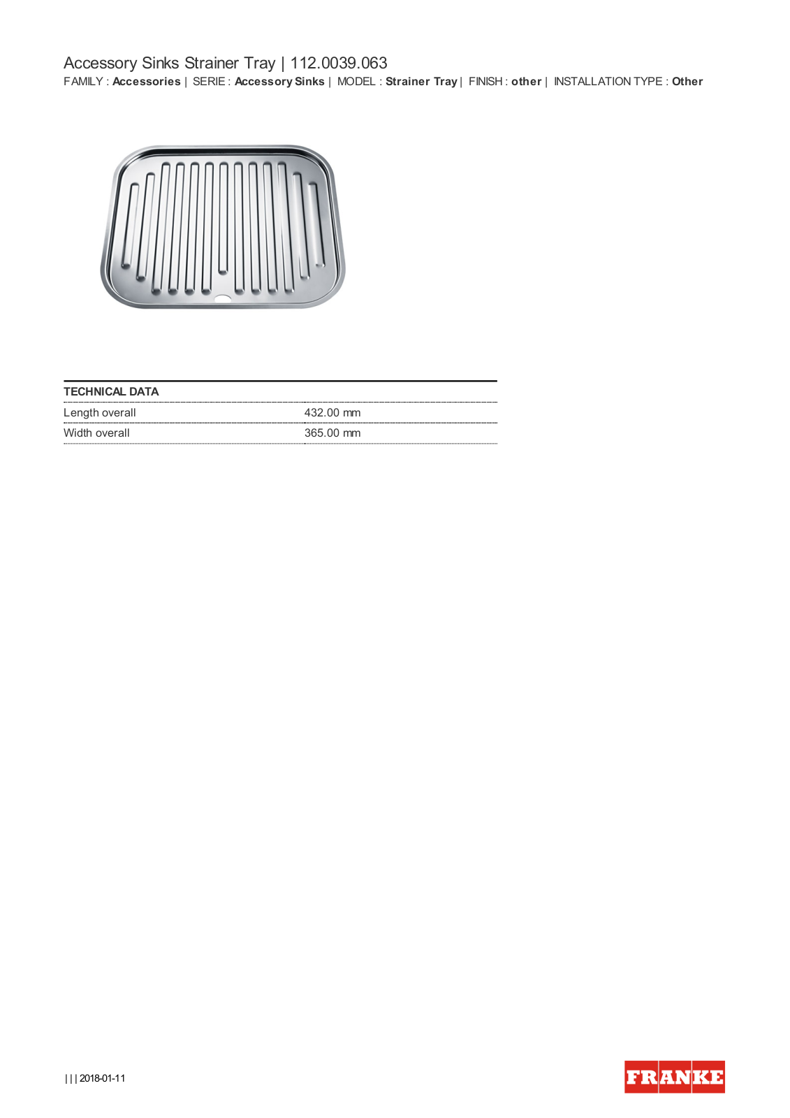 Franke DT063 Specifications Sheet