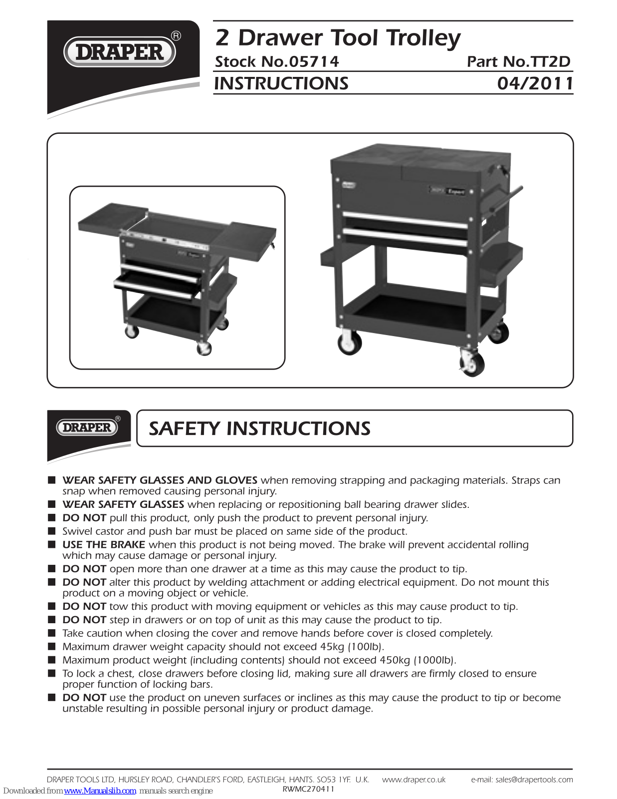 Draper TT2D Instructions Manual - ManualMachine.com