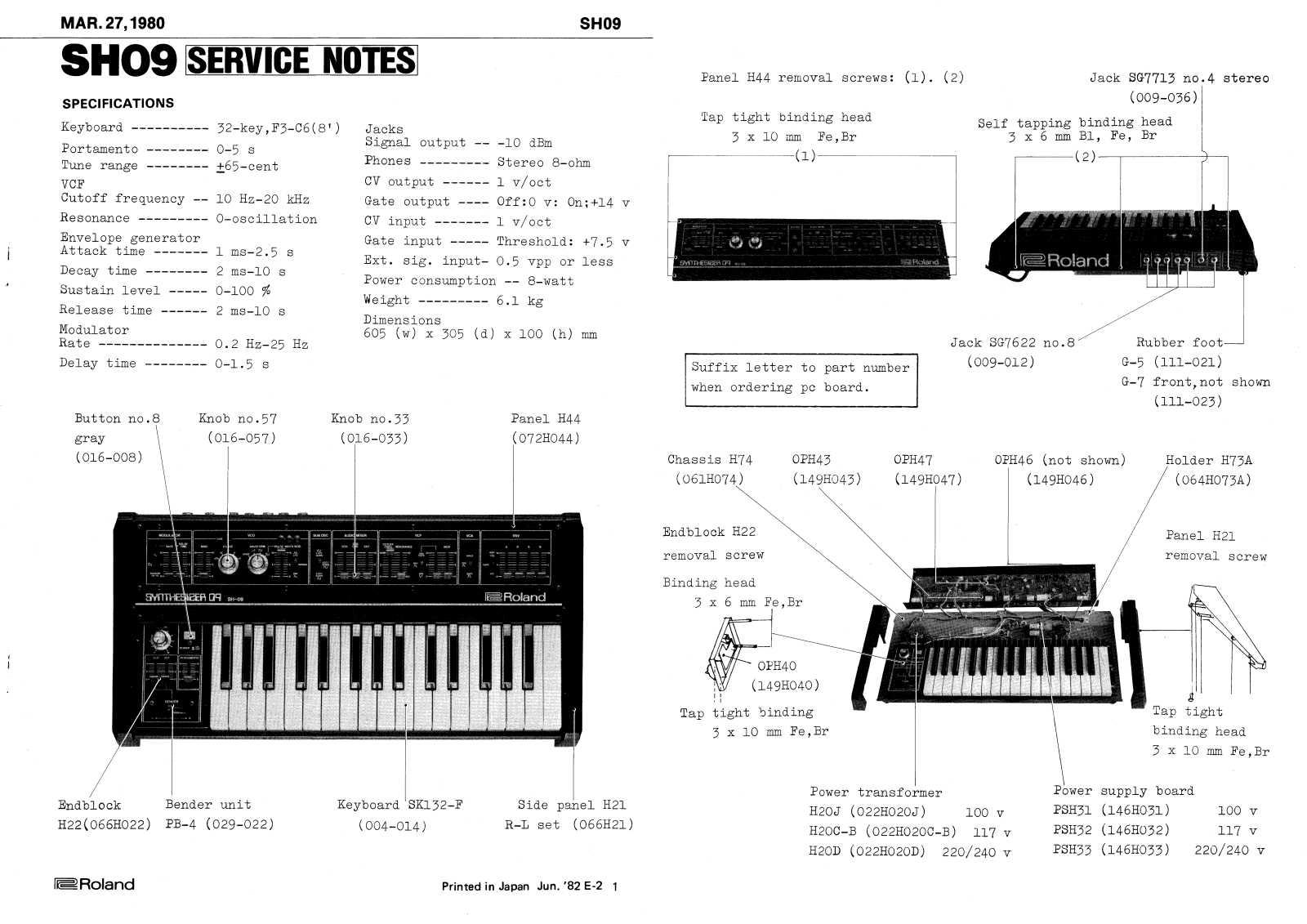 Roland SH-09 Service Manual