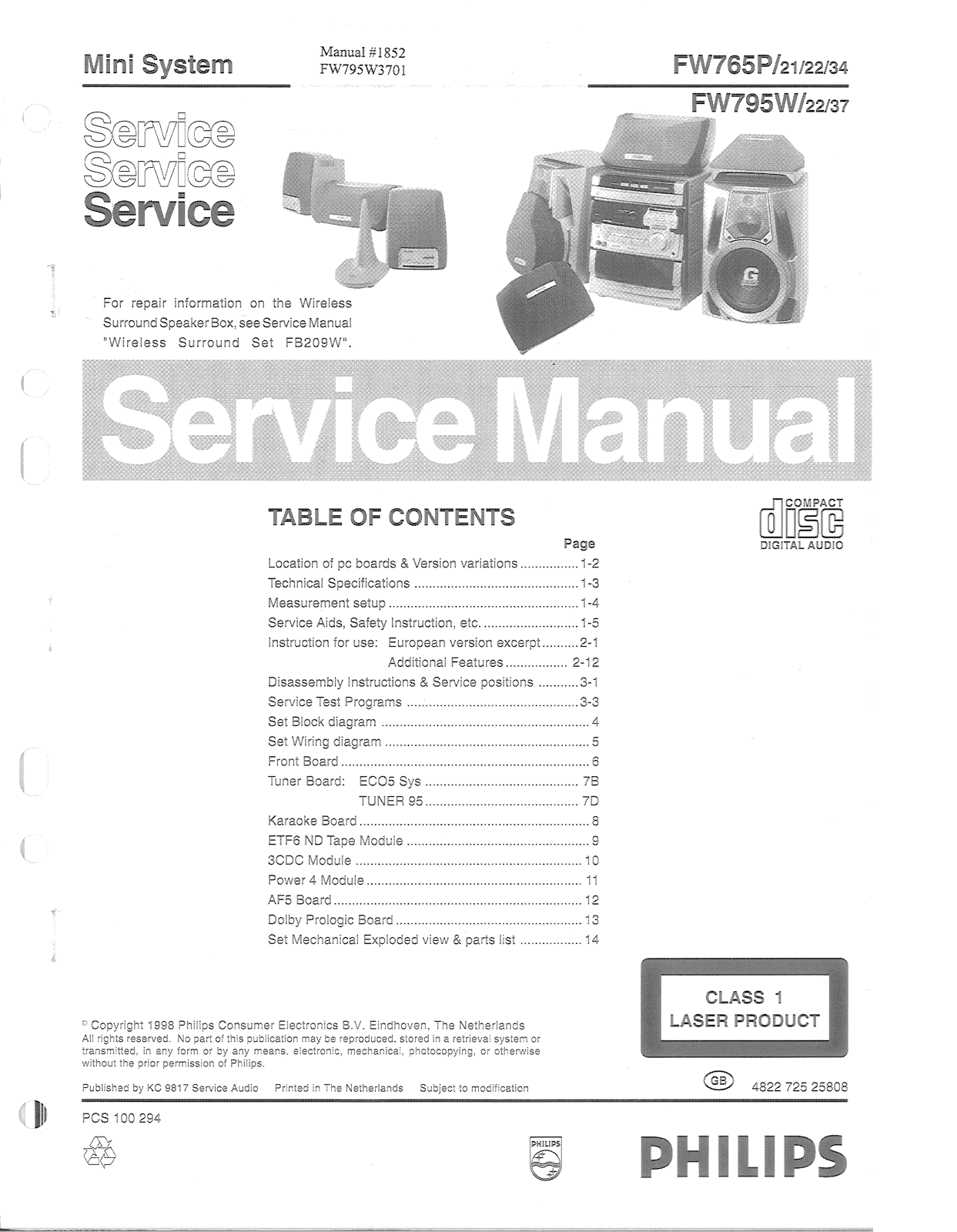 Philips FW-765-P, FW-795-W Service manual