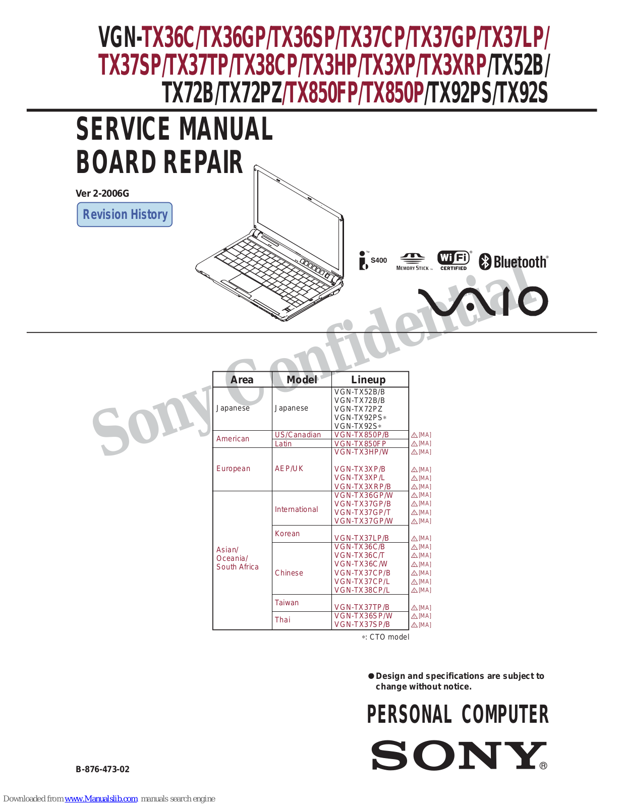 Sony VGN-TX3HP/W, VGN-TX92PS, VGN-TX3XP/B, VGN-TX3XP/L, VGN-TX3XRP/B Service Manual