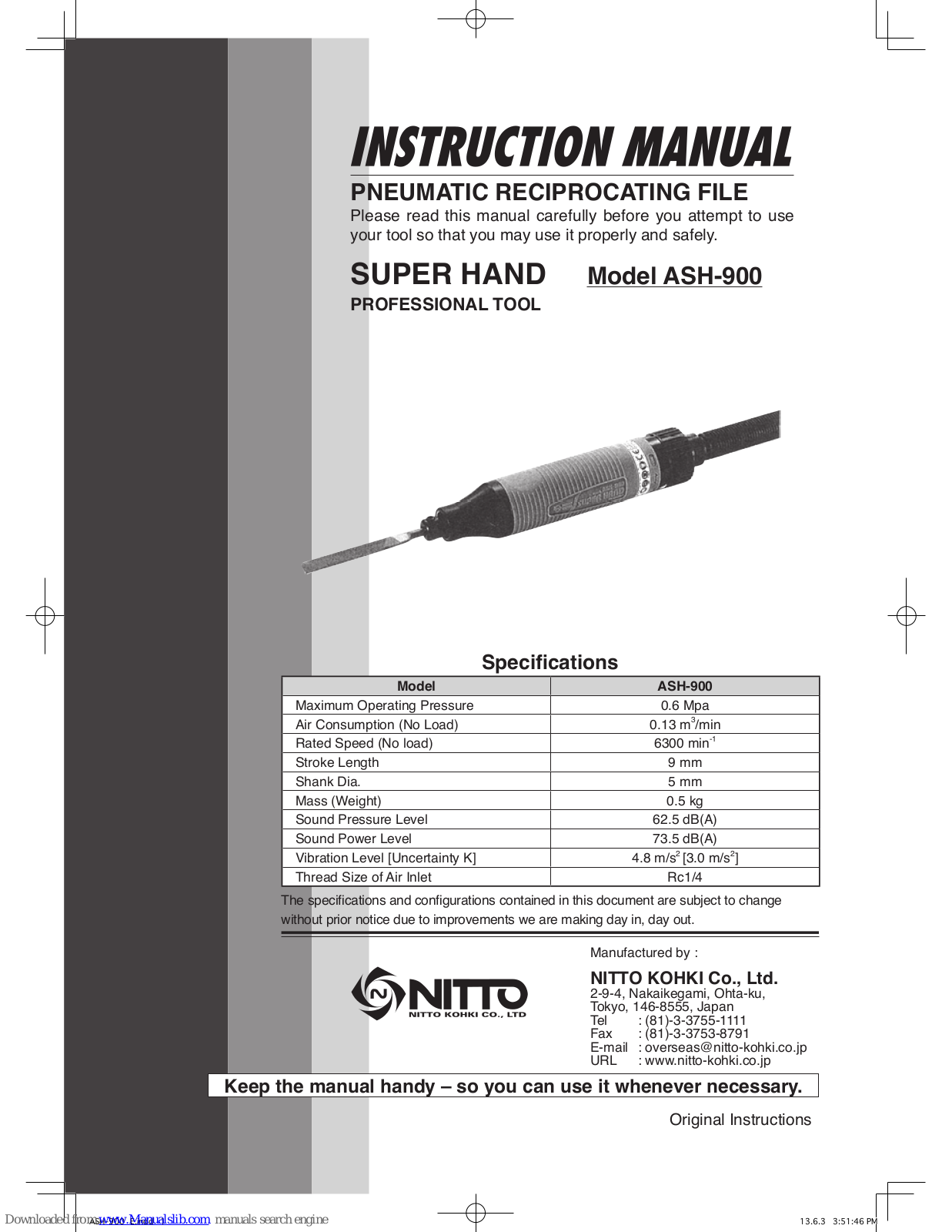 Nitto ASH-900 Instructions Manual - ManualMachine.com