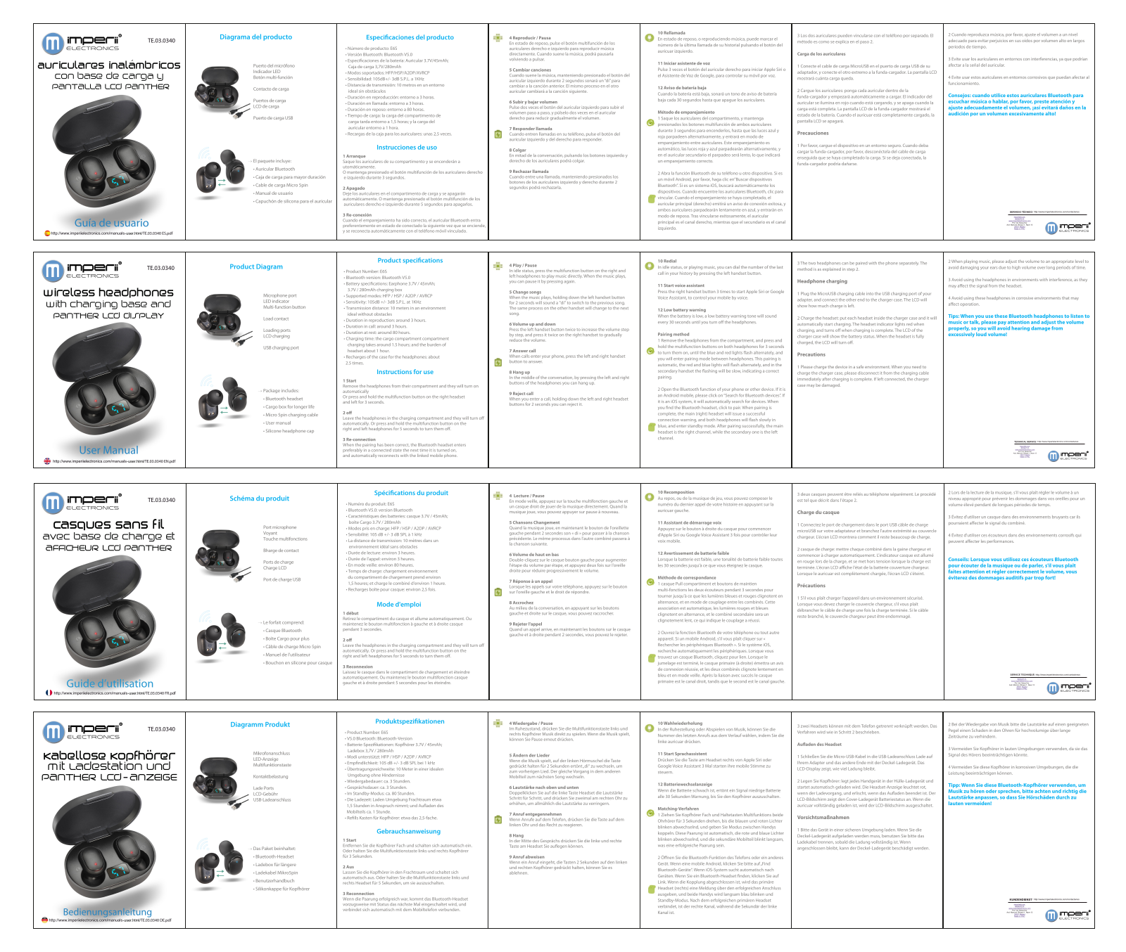 imperii Wireless Headphones with Charging Base and Panther LCD Display User Manual