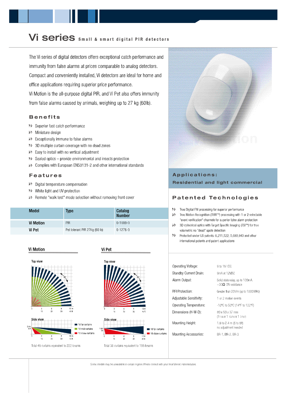 Visonic VI-PET, V-Motion Specsheet