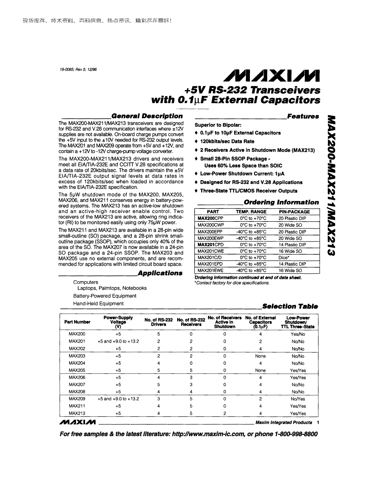 MAXIM MAX211, MAX213 User Manual