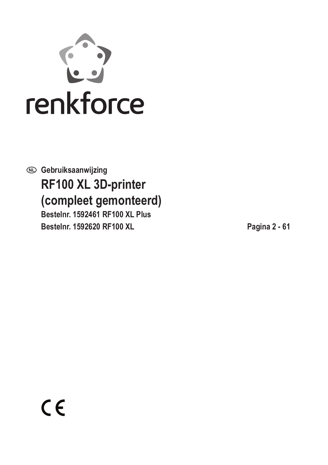 Renkforce RF100 XL 3D printer Operating Instructions