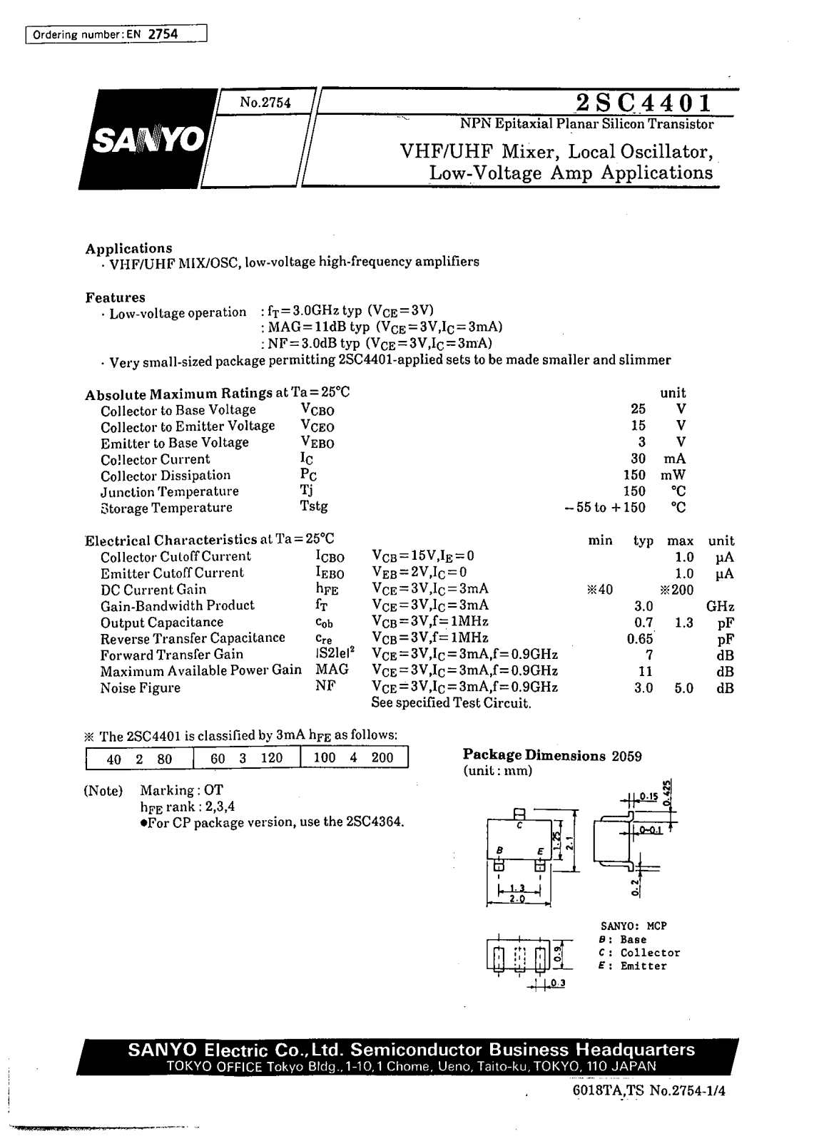 SANYO 2SC4401 Datasheet