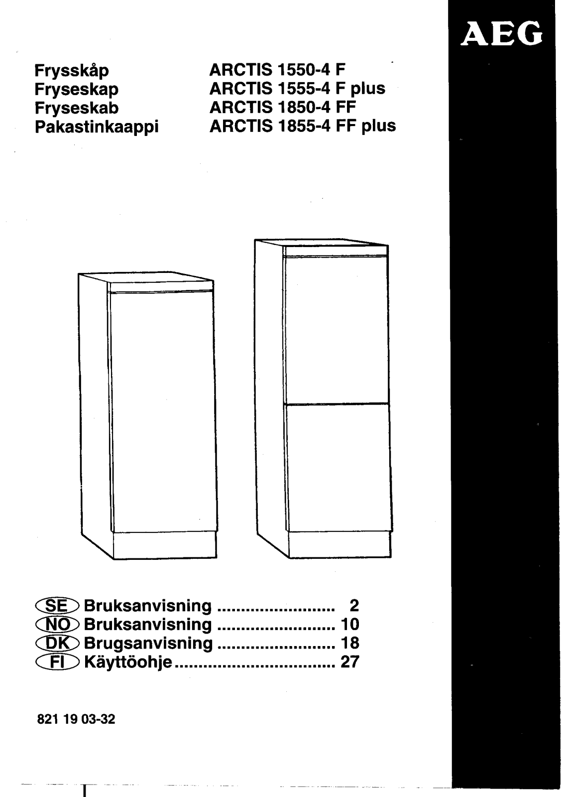 AEG ARCTIS 1550-4F, ARCTIS 1555-4F plus, ARCTIS 1850-4FF, ARCTIS 1855-4FF plus Manual