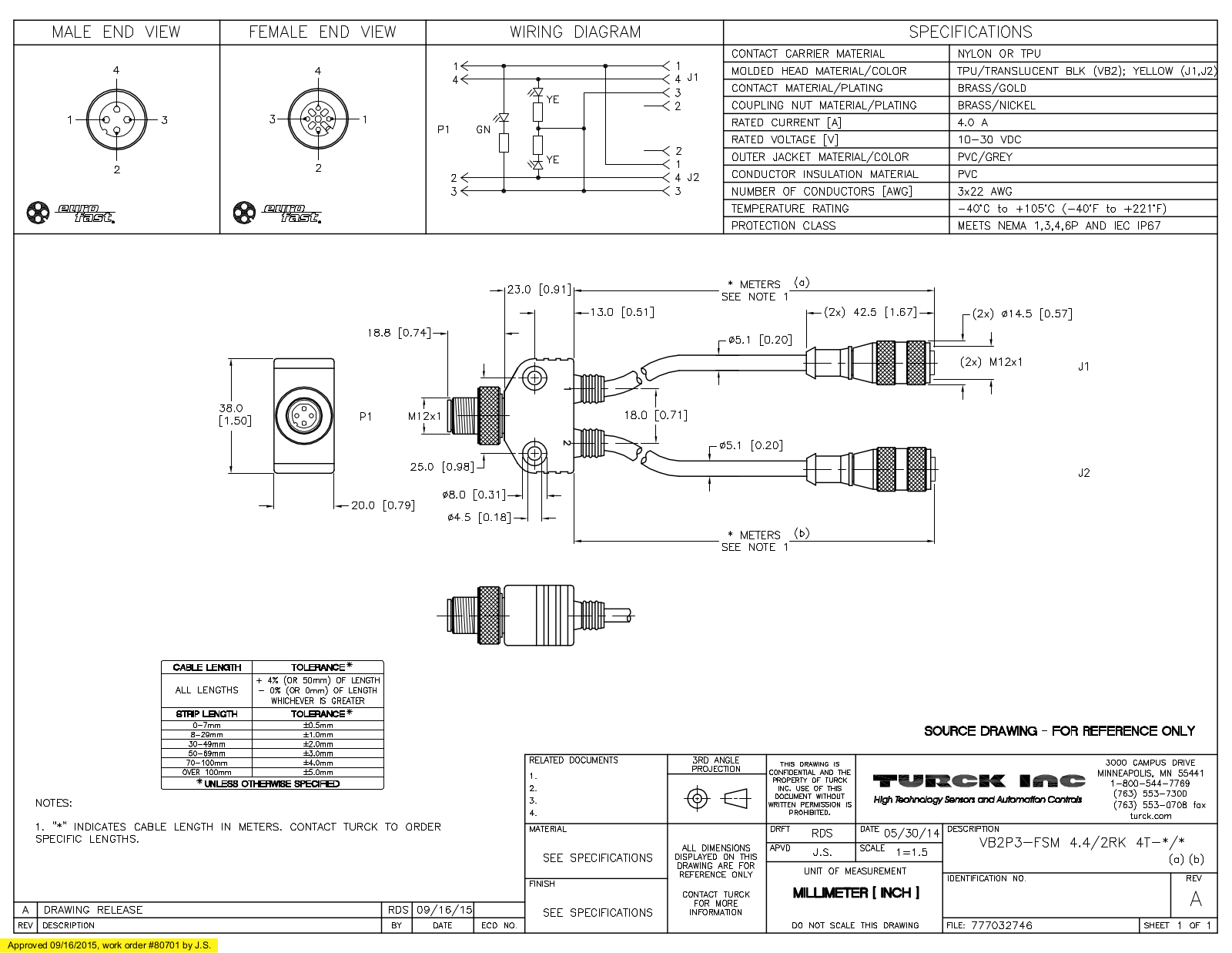 Turck VB2P3-FSM4.4/2RK4T-0.20.2 Specification Sheet