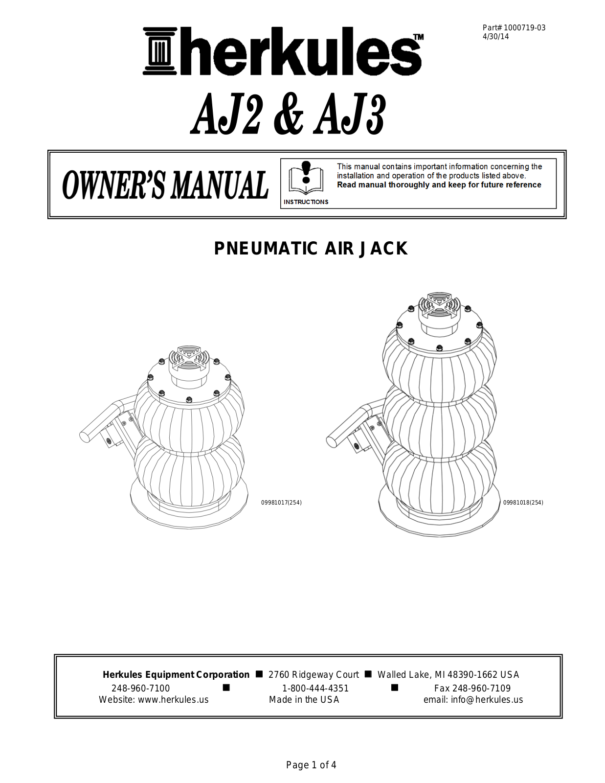 HERKULES AJ2, AJ3 Owner's Manual