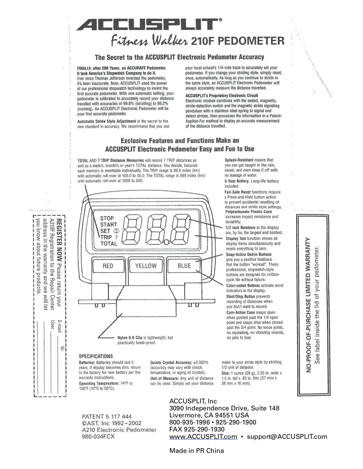 Accusplit A210F User Manual