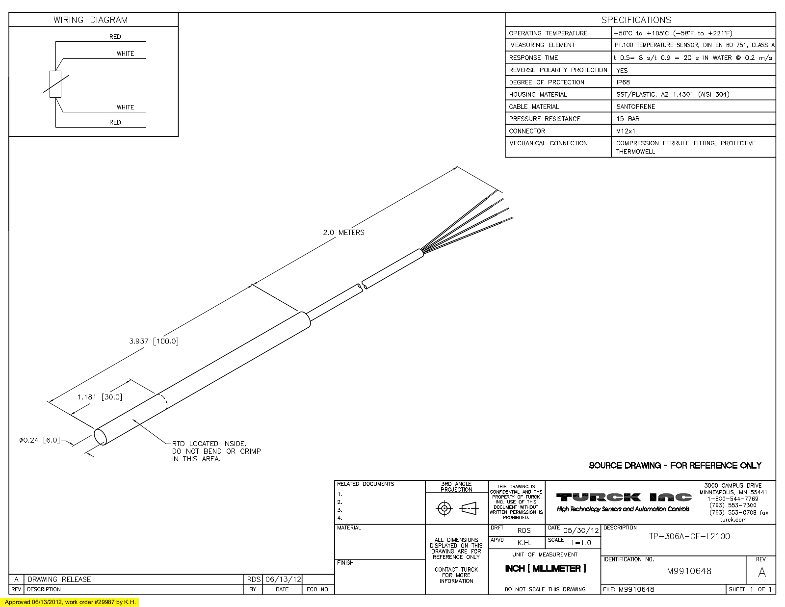 Turck TP-306A-CF-L2100 Data Sheet