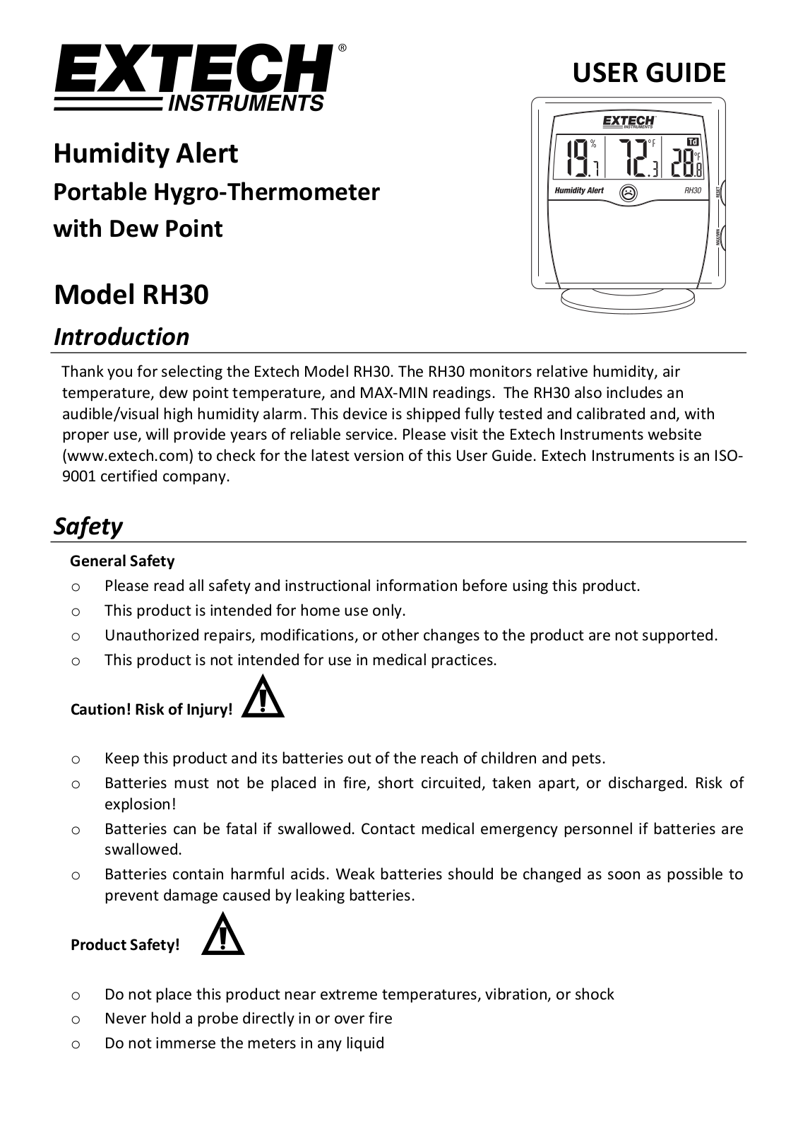 Extech RH30 Operating Manual